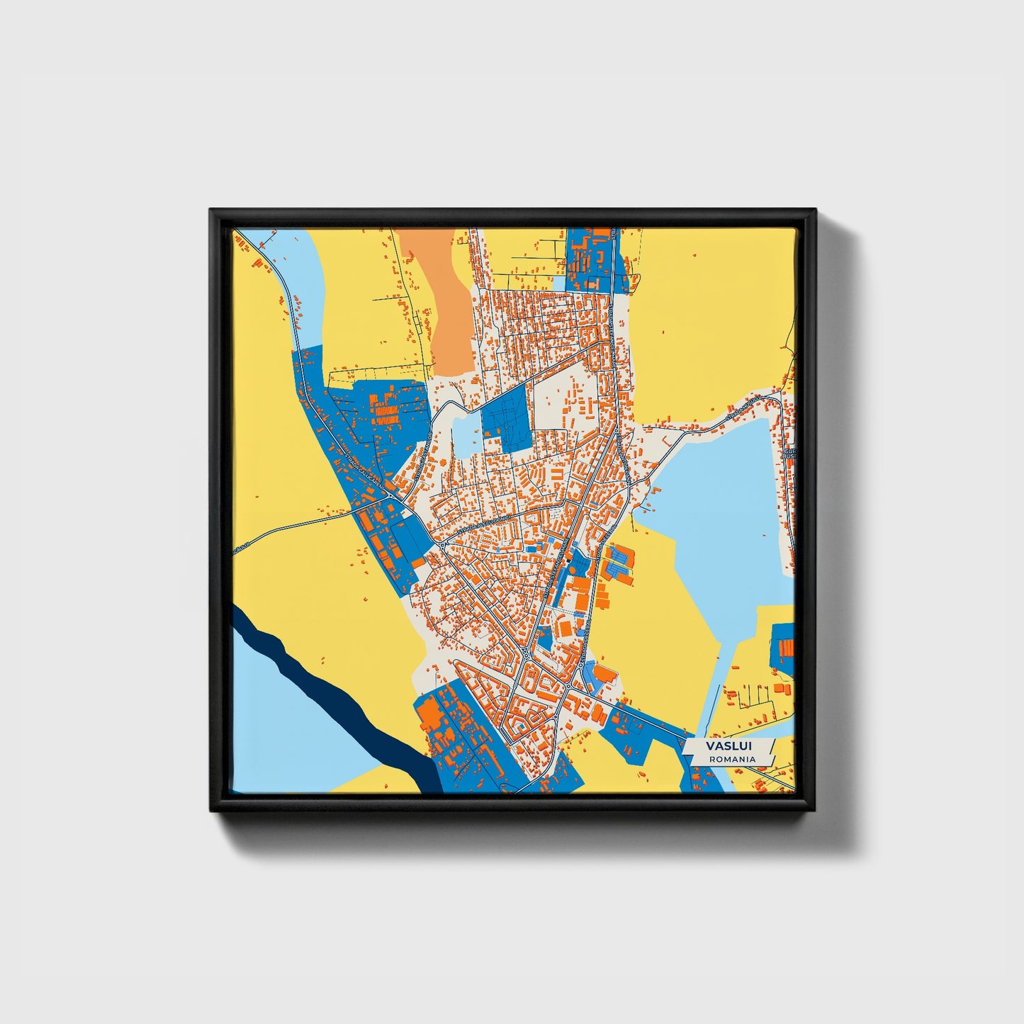 Vaslui Romania Colorful City Map Canvas Print • Black Framed