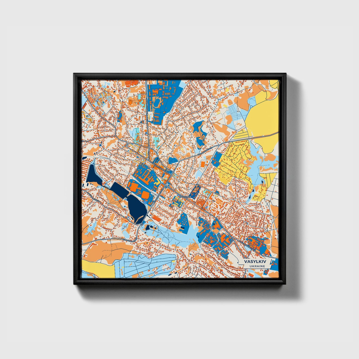 Василків Ukraine Colorful City Map Canvas Print • Black Framed