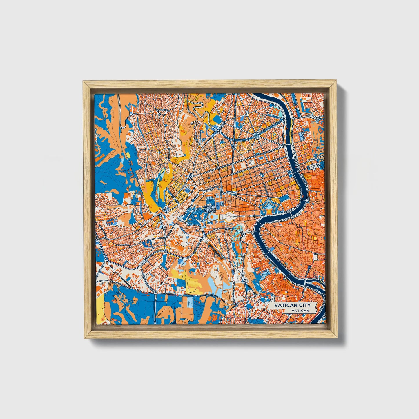 Vatican City Vatican Colorful City Map Canvas Print • Natural Wooden Framed