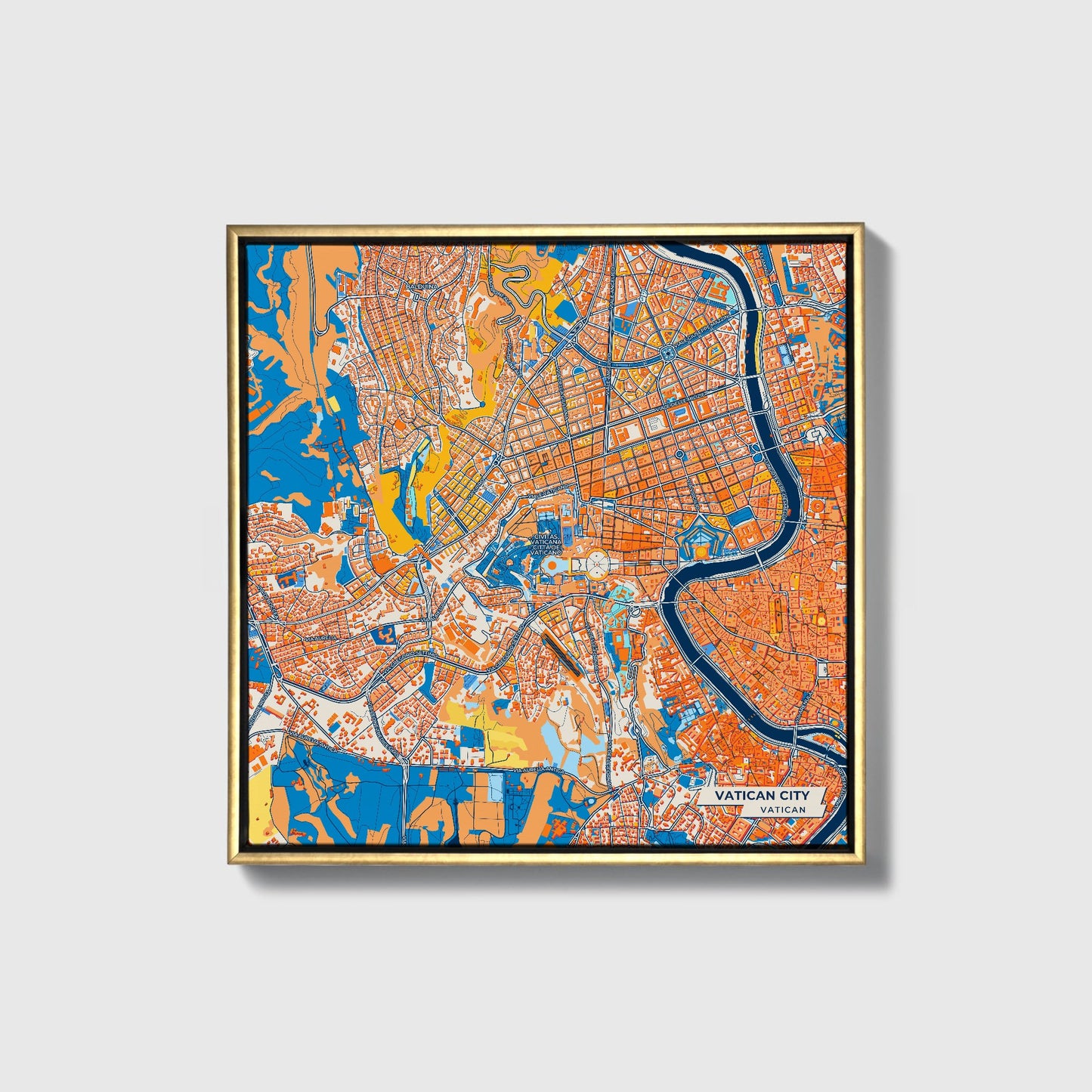 Vatican City Vatican Colorful City Map Canvas Print • Gold Framed