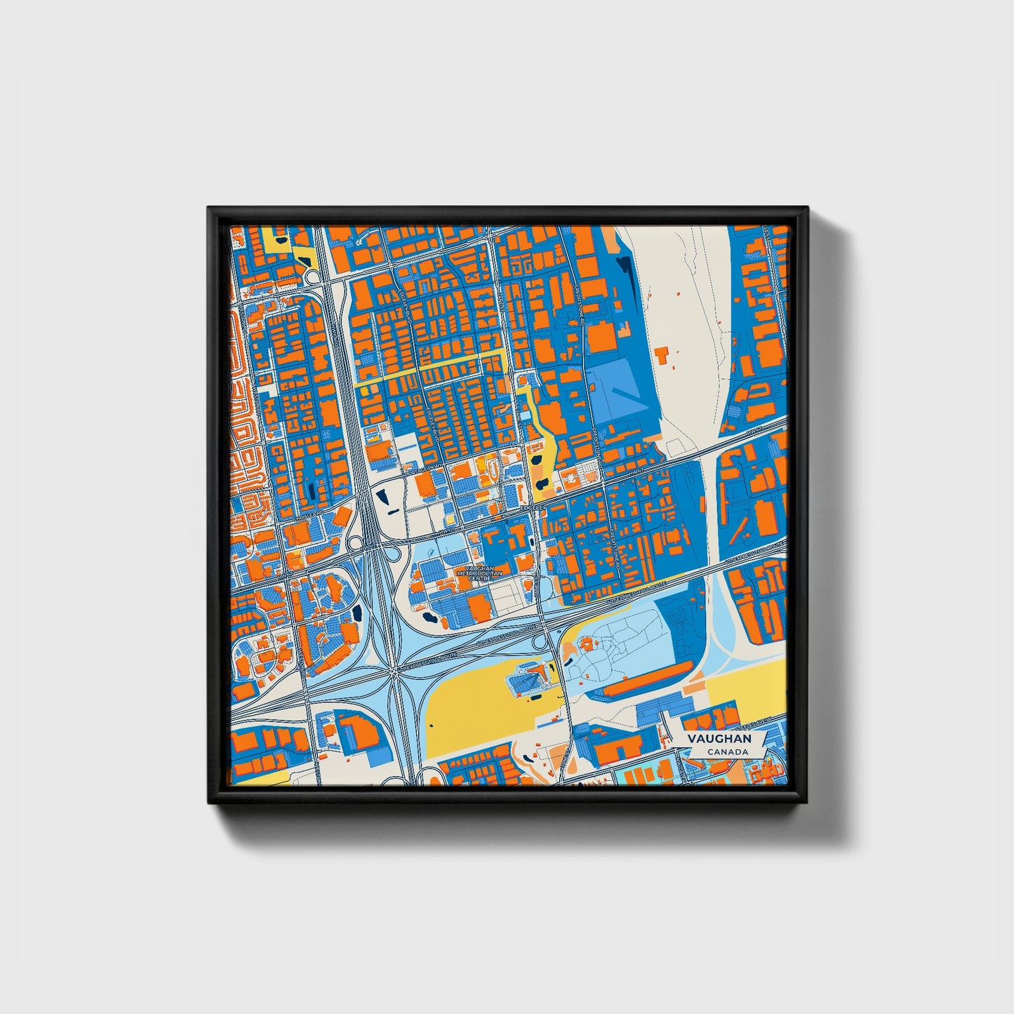 Vaughan Canada Colorful City Map Canvas Print • Black Framed