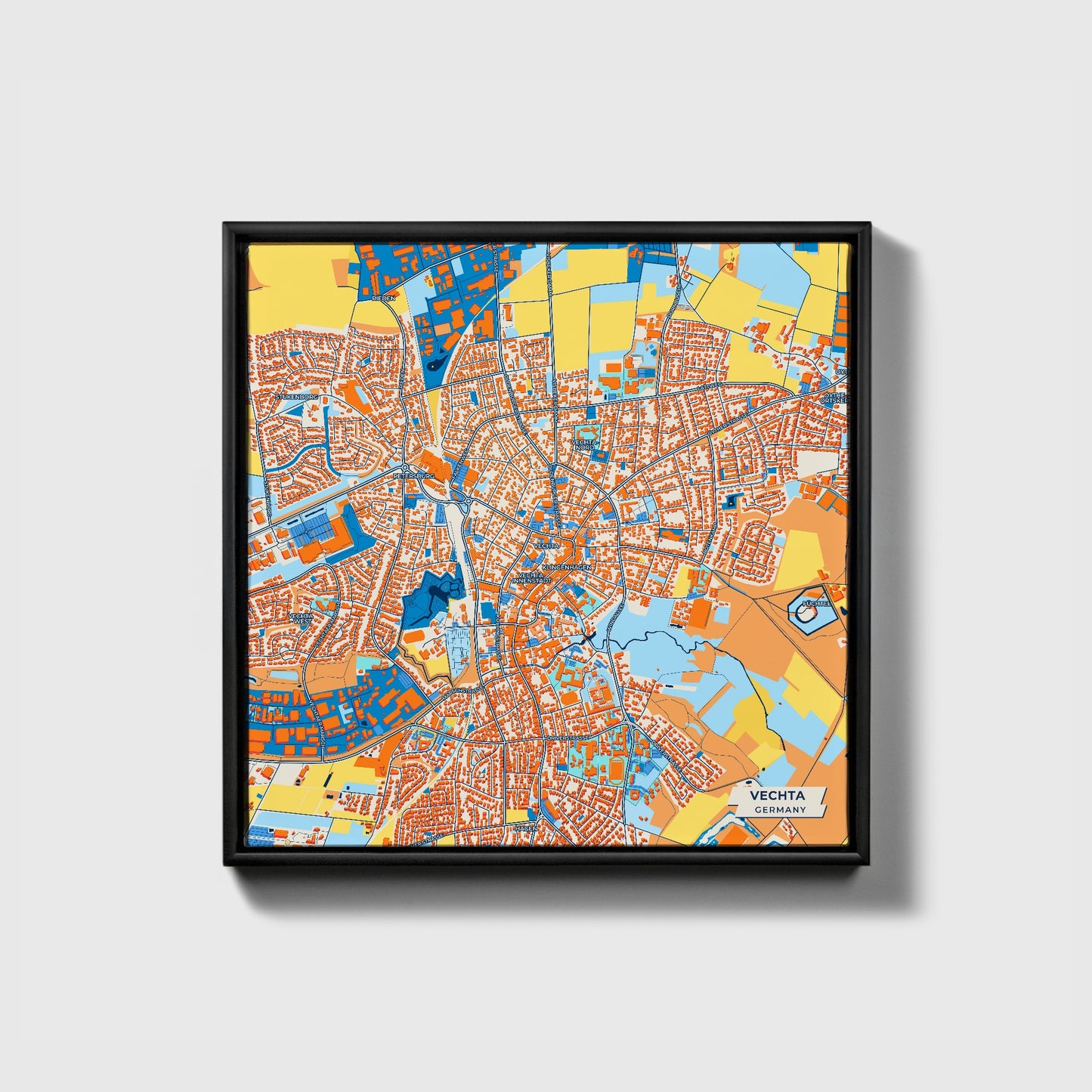 Vechta Germany Colorful City Map Canvas Print • Black Framed