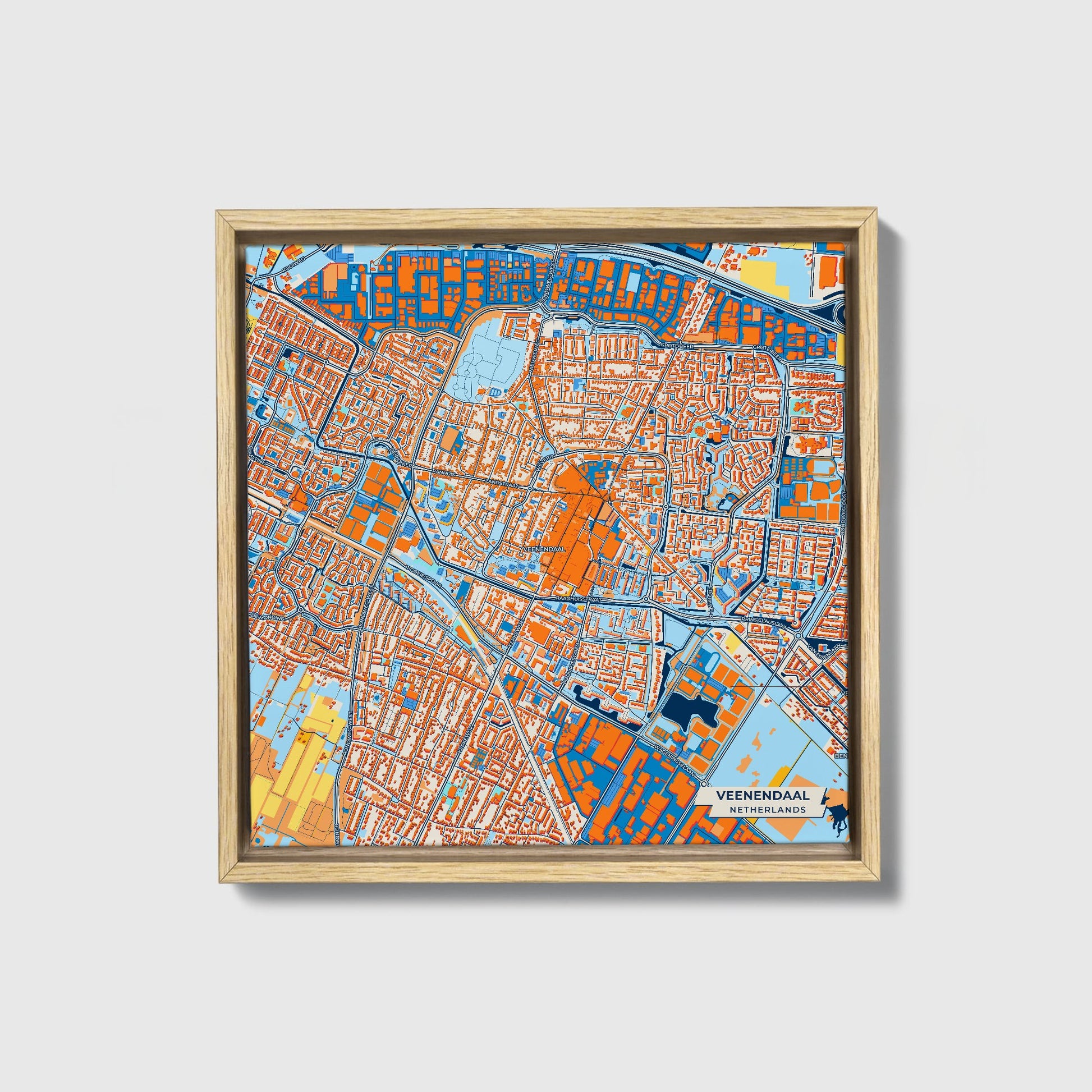 Veenendaal Netherlands Colorful City Map Canvas Print • Natural Wooden Framed