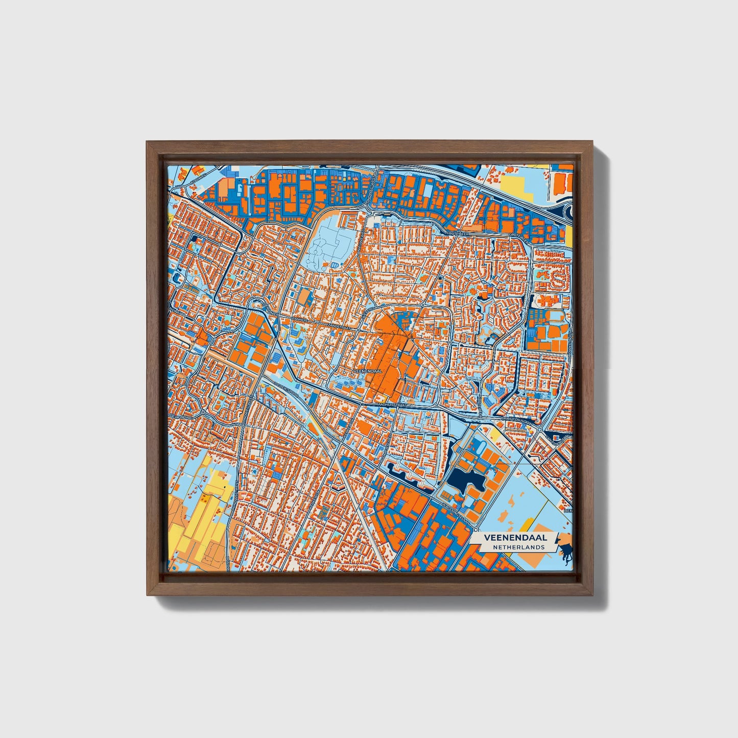 Veenendaal Netherlands Colorful City Map Canvas Print • Dark Wooden Framed