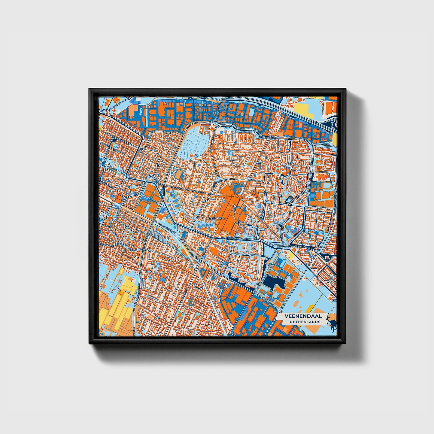 Veenendaal Netherlands Colorful City Map Canvas Print • Black Framed