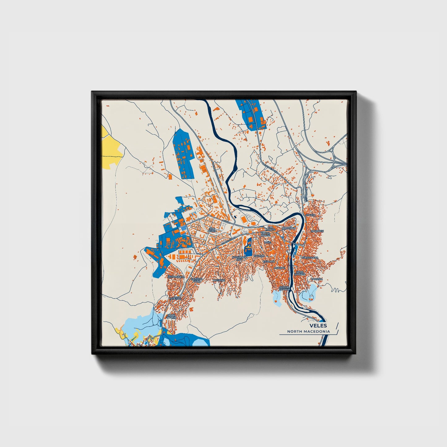 Veles North Macedonia Colorful City Map Canvas Print • Black Framed