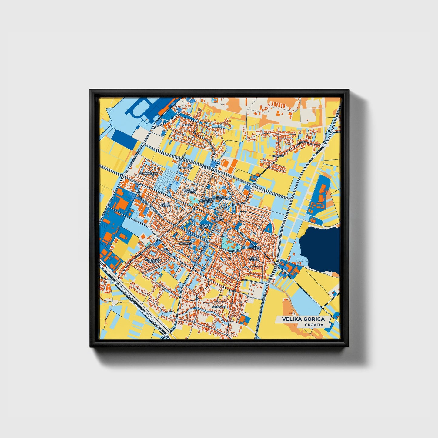 Velika Gorica Croatia Colorful City Map Canvas Print • Black Framed