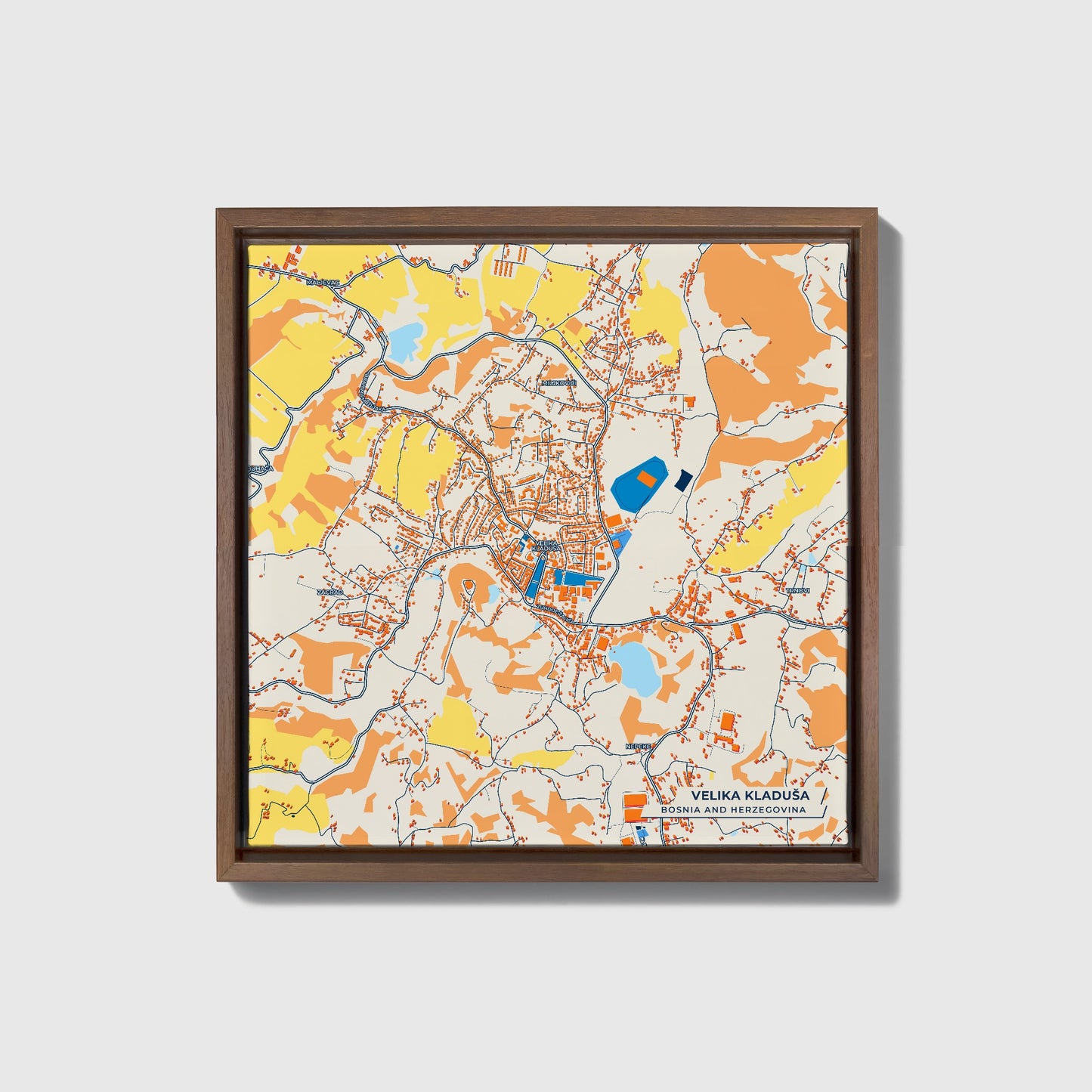 Velika Kladuša Bosnia And Herzegovina Colorful City Map Canvas Print • Dark Wooden Framed