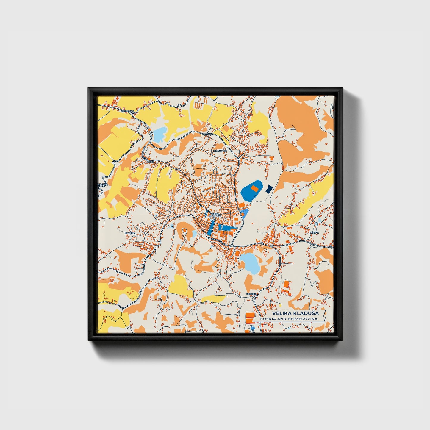 Velika Kladuša Bosnia And Herzegovina Colorful City Map Canvas Print • Black Framed