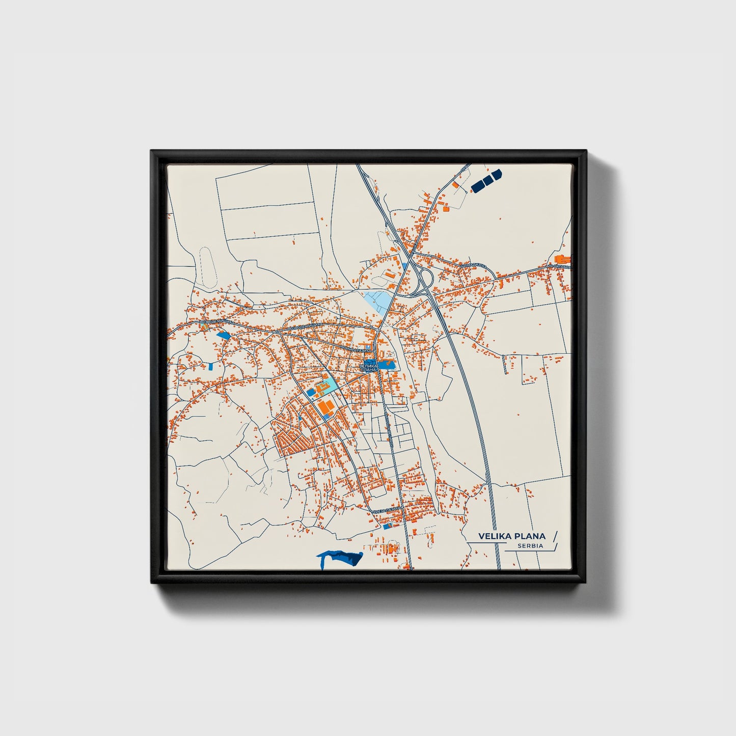 Велика Плана Serbia Colorful City Map Canvas Print • Black Framed