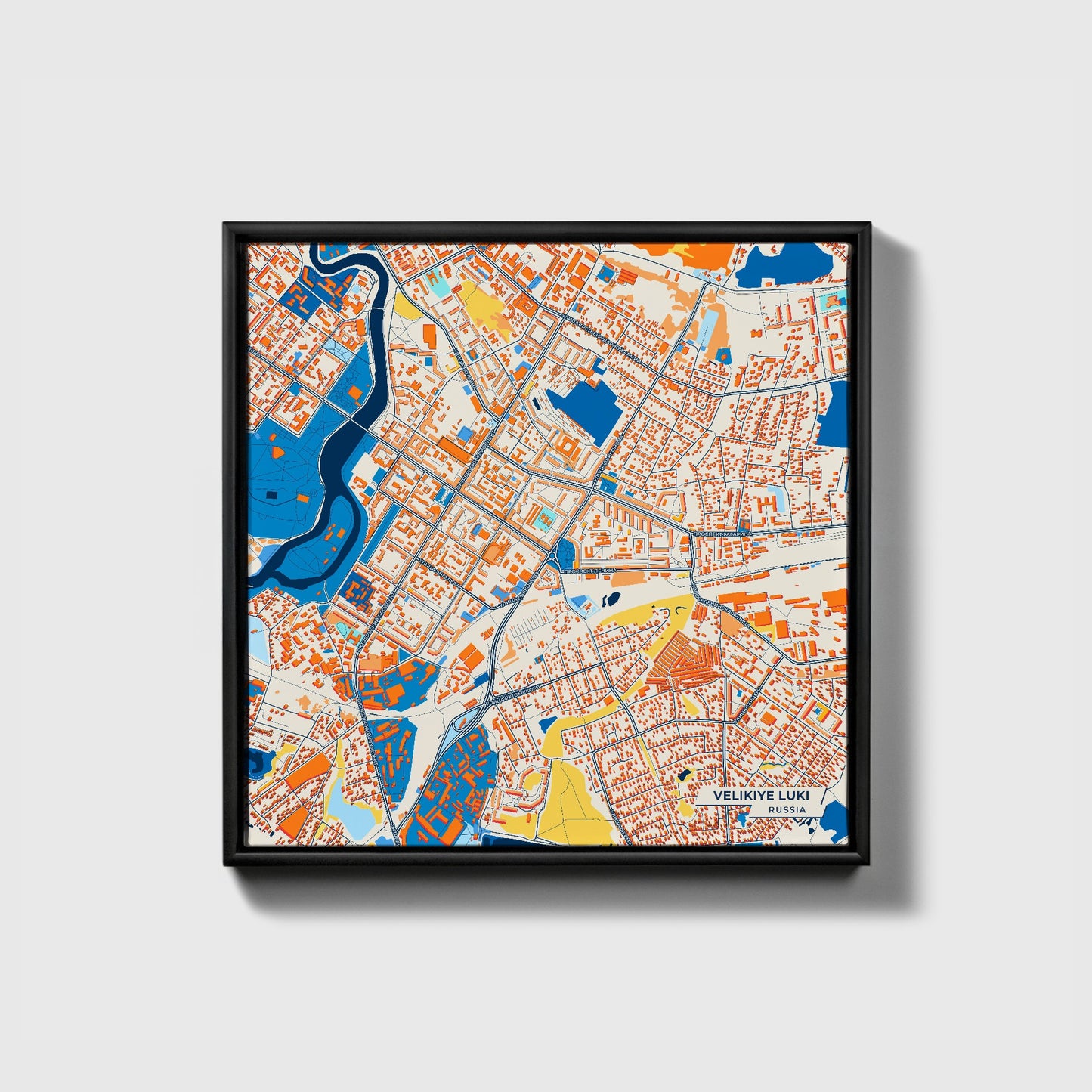 Великие Луки Russia Colorful City Map Canvas Print • Black Framed