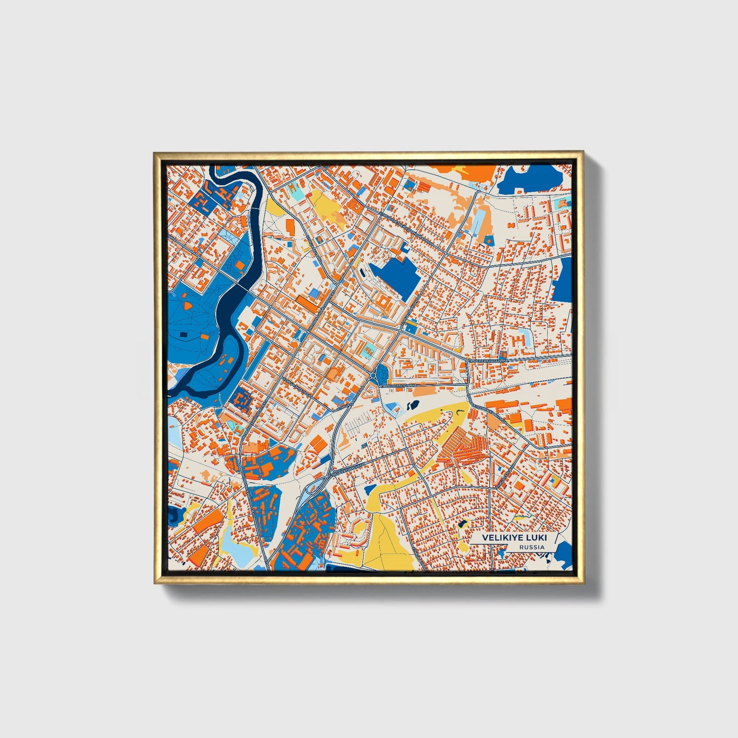 Великие Луки Russia Colorful City Map Canvas Print • Gold Framed