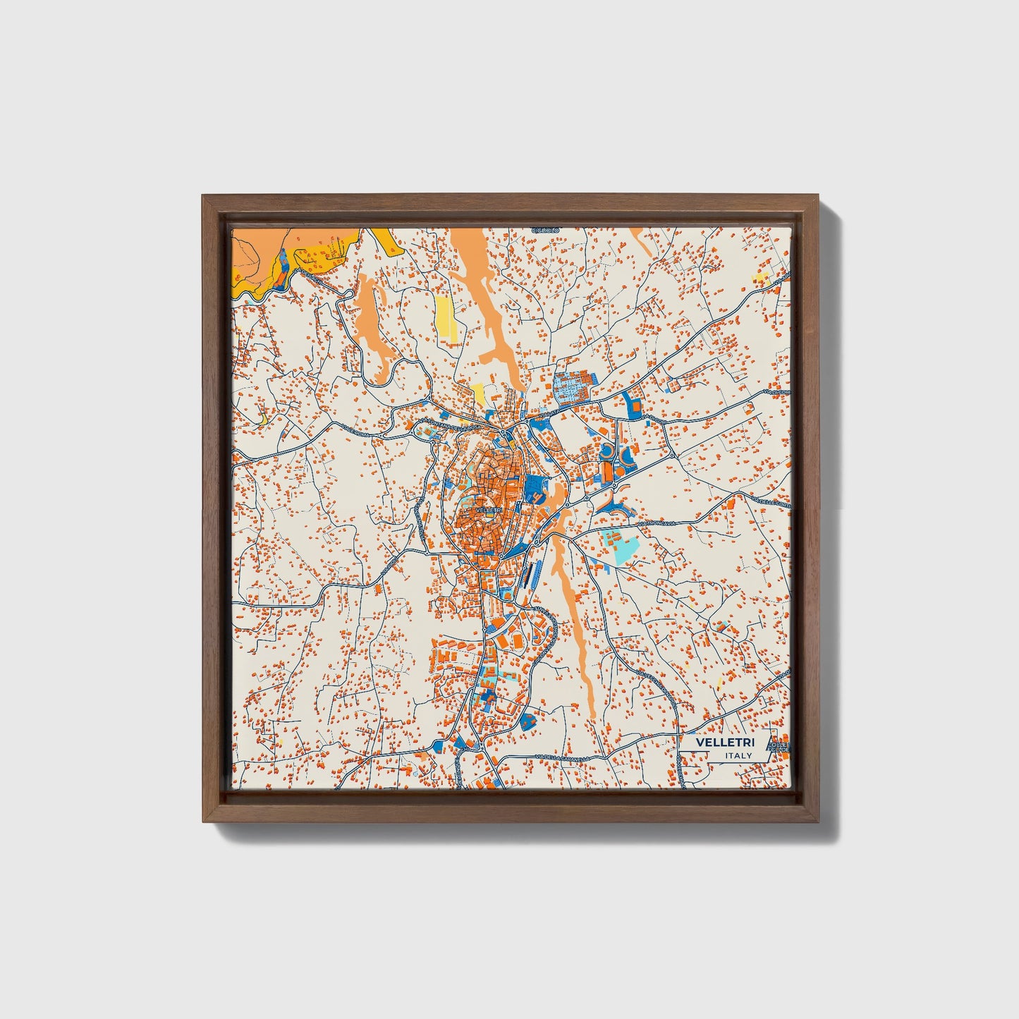 Velletri Italy Colorful City Map Canvas Print • Dark Wooden Framed