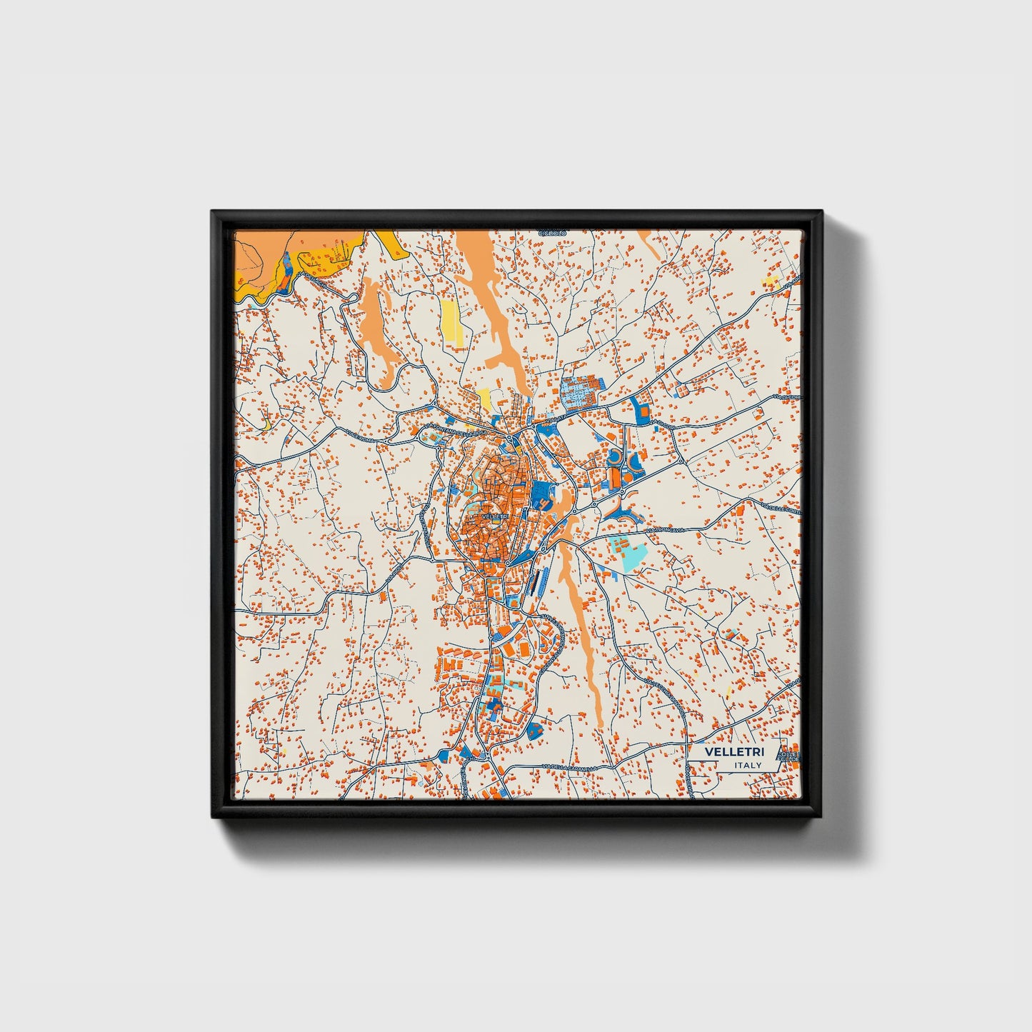 Velletri Italy Colorful City Map Canvas Print • Black Framed
