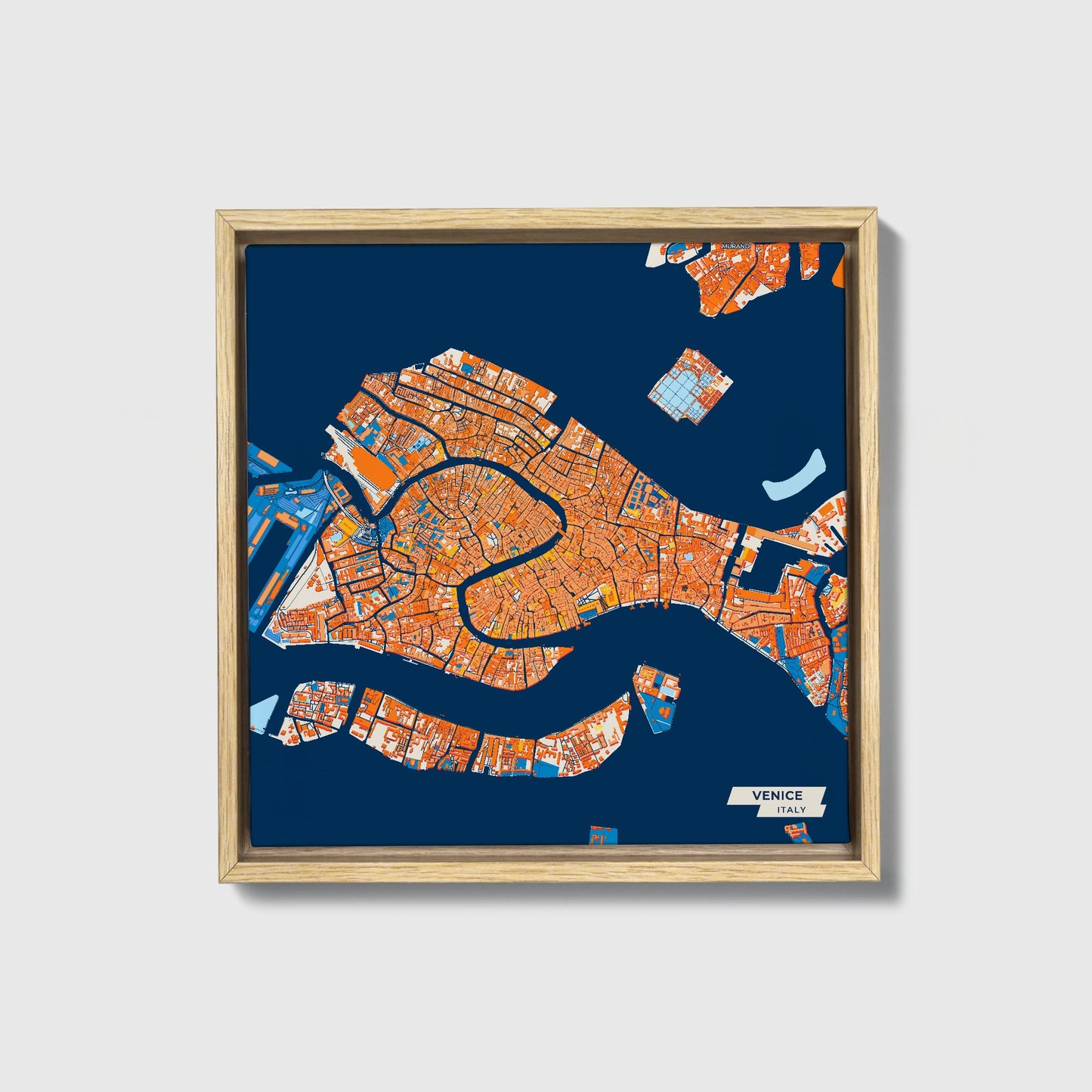 Venezia  Italy Colorful City Map Canvas Print • Natural Wooden Framed