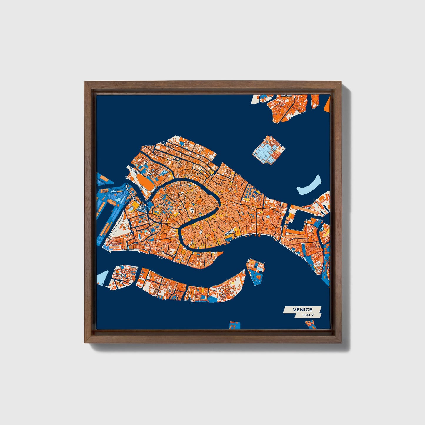 Venezia  Italy Colorful City Map Canvas Print • Dark Wooden Framed