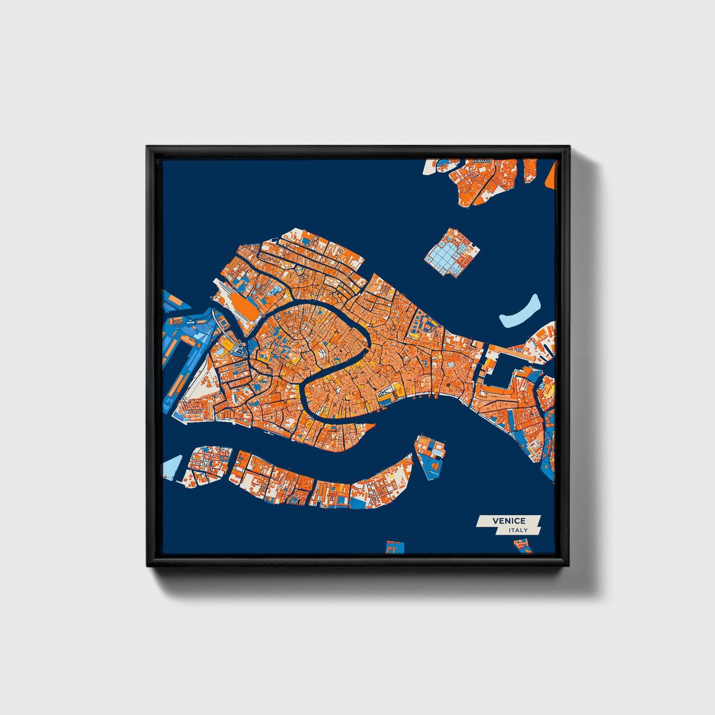 Venezia  Italy Colorful City Map Canvas Print • Black Framed