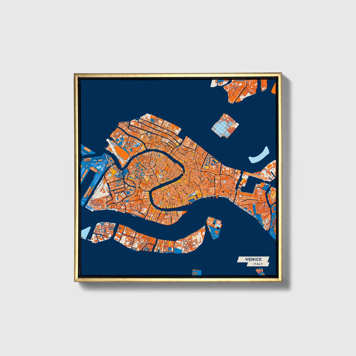 Venezia  Italy Colorful City Map Canvas Print • Gold Framed