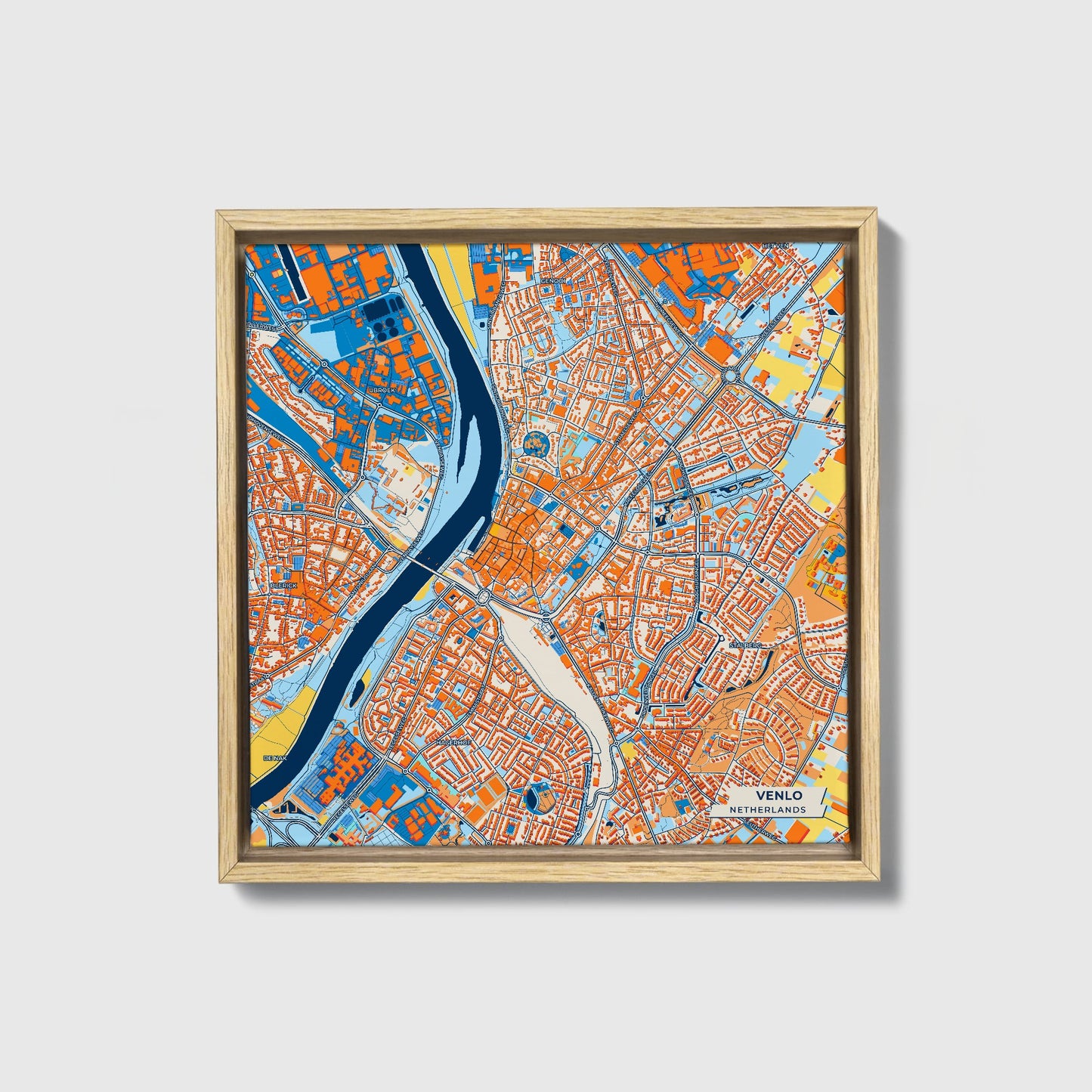 Venlo Netherlands Colorful City Map Canvas Print • Natural Wooden Framed