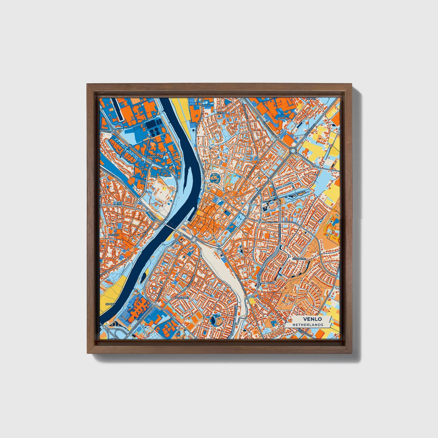 Venlo Netherlands Colorful City Map Canvas Print • Dark Wooden Framed