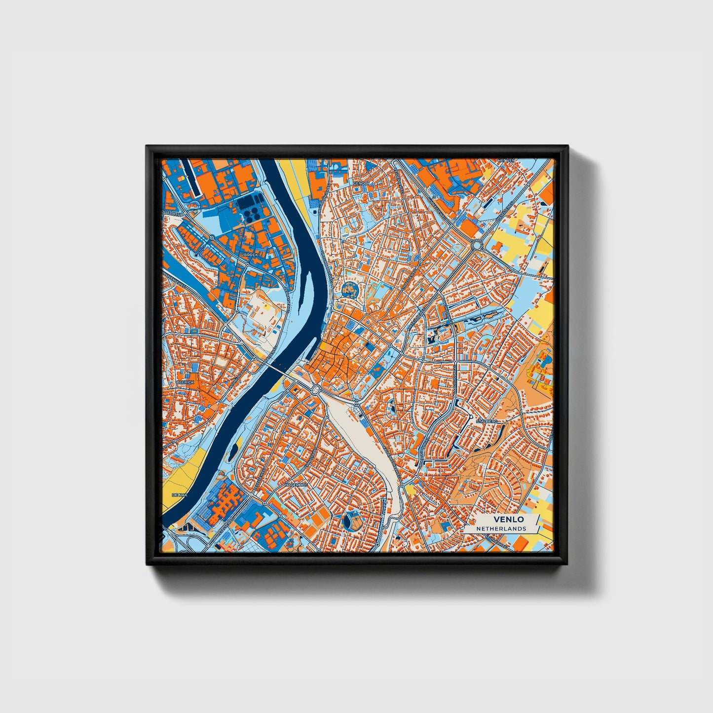 Venlo Netherlands Colorful City Map Canvas Print • Black Framed