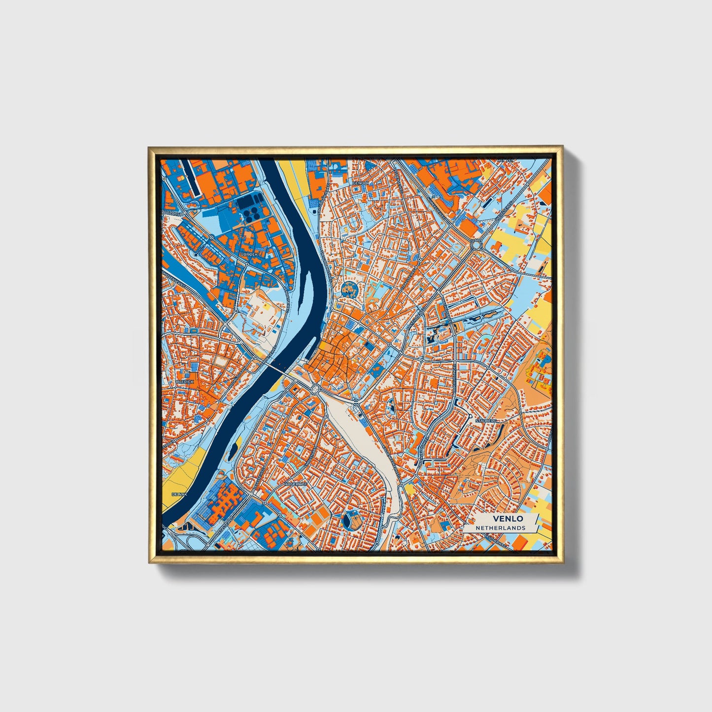 Venlo Netherlands Colorful City Map Canvas Print • Gold Framed