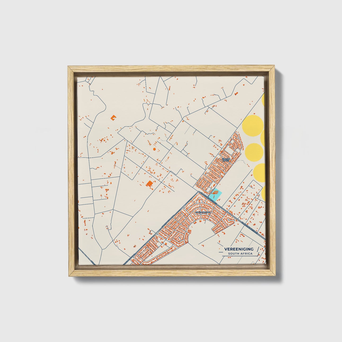 Vereeniging South Africa Colorful City Map Canvas Print • Natural Wooden Framed