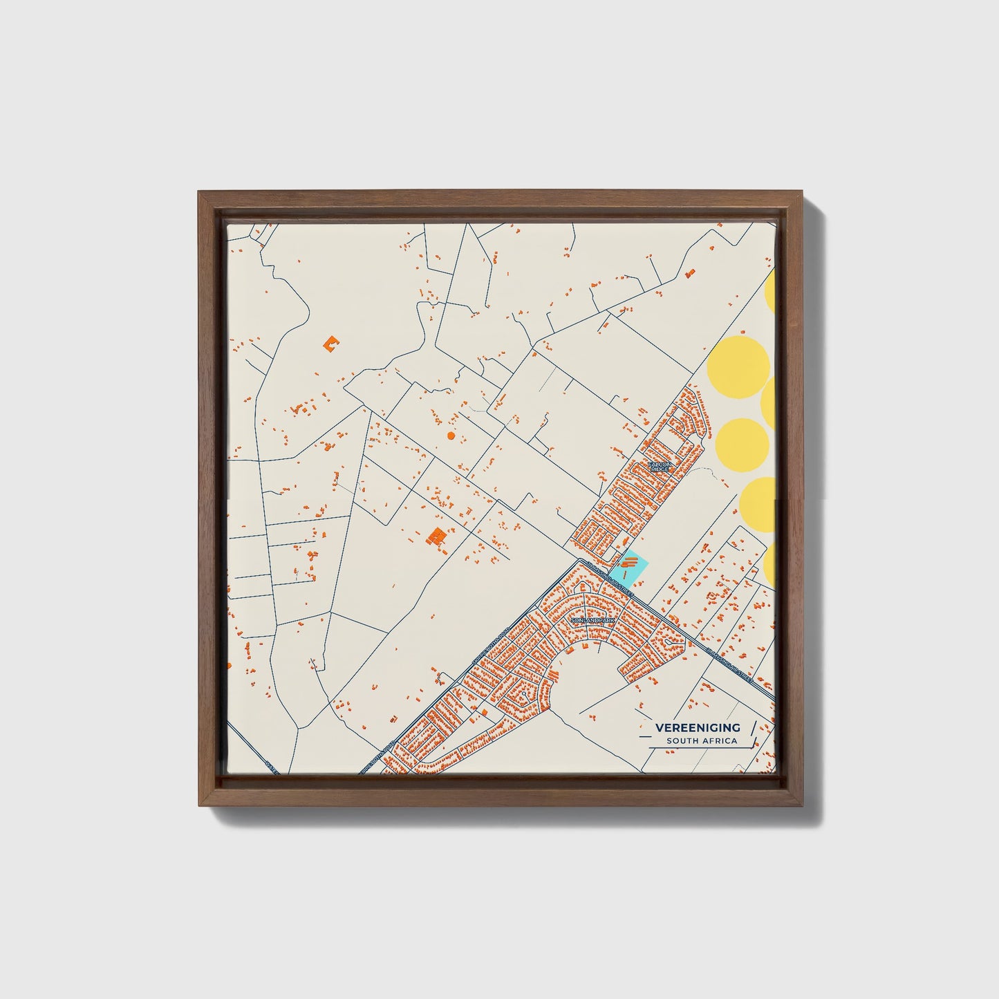 Vereeniging South Africa Colorful City Map Canvas Print • Dark Wooden Framed