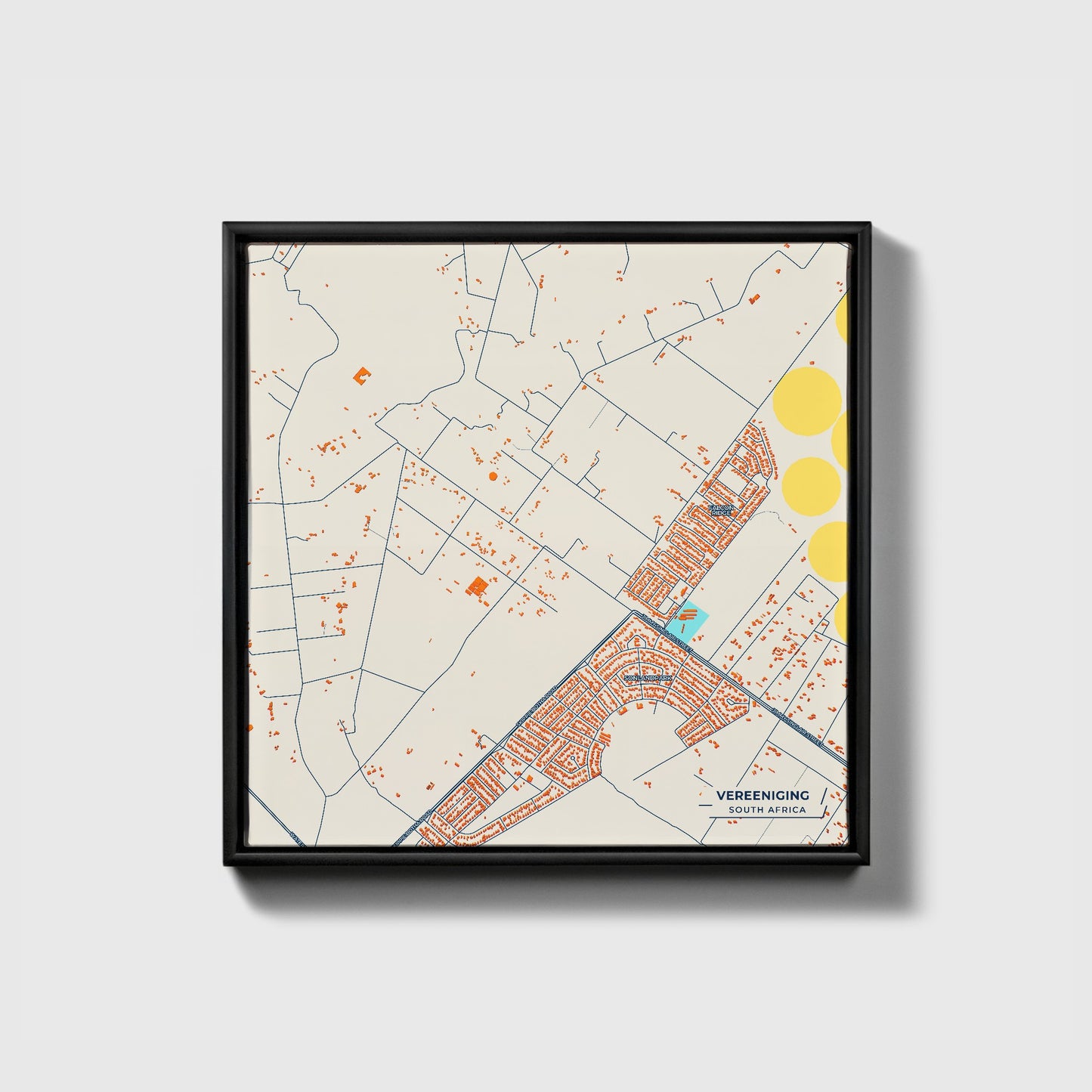 Vereeniging South Africa Colorful City Map Canvas Print • Black Framed