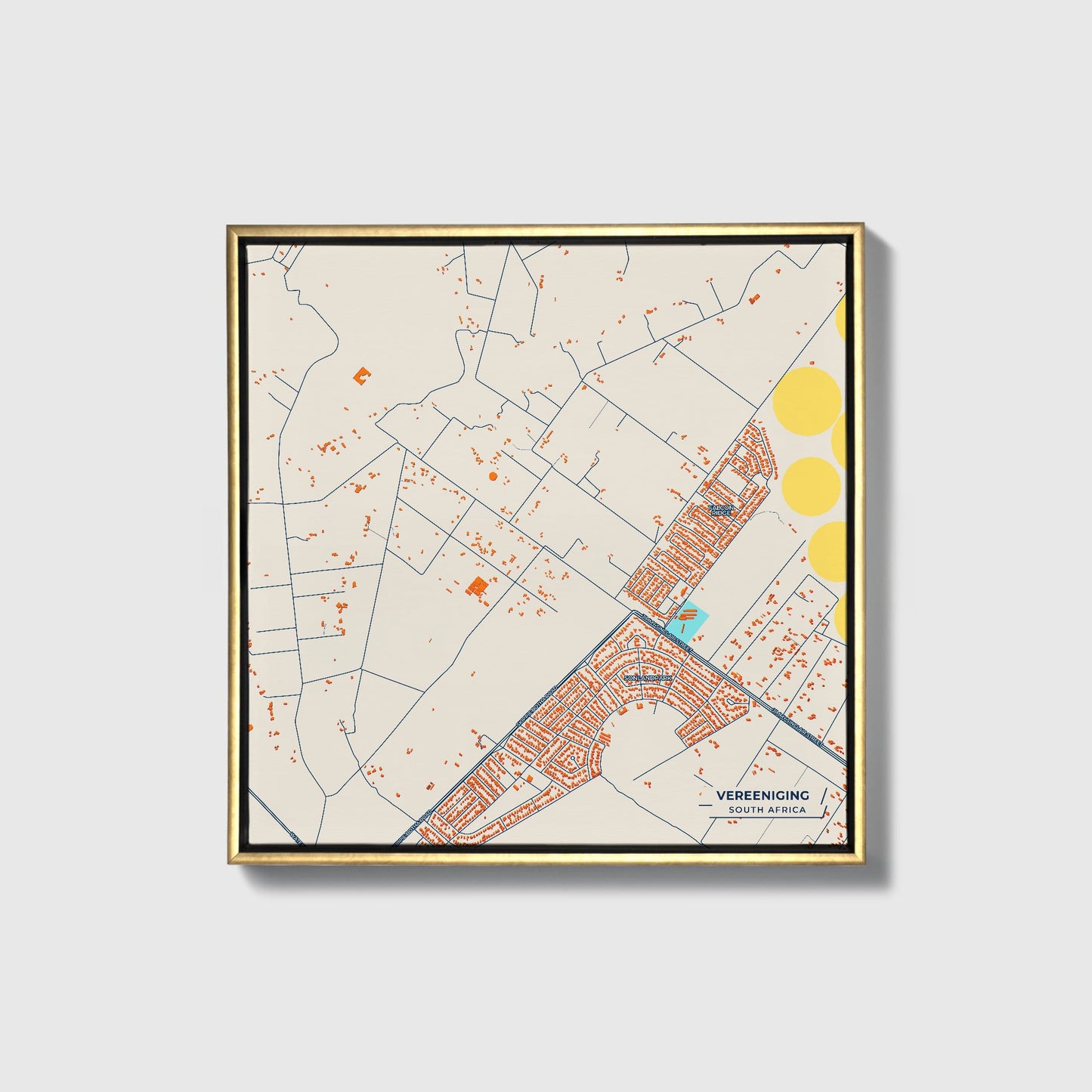 Vereeniging South Africa Colorful City Map Canvas Print • Gold Framed