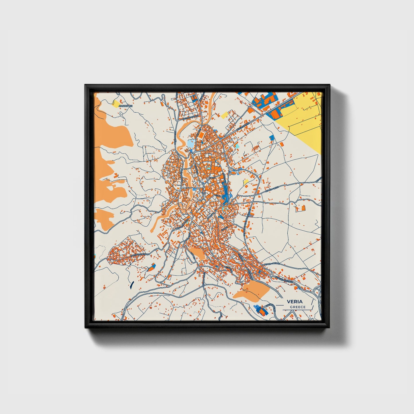 Veria Greece Colorful City Map Canvas Print • Black Framed
