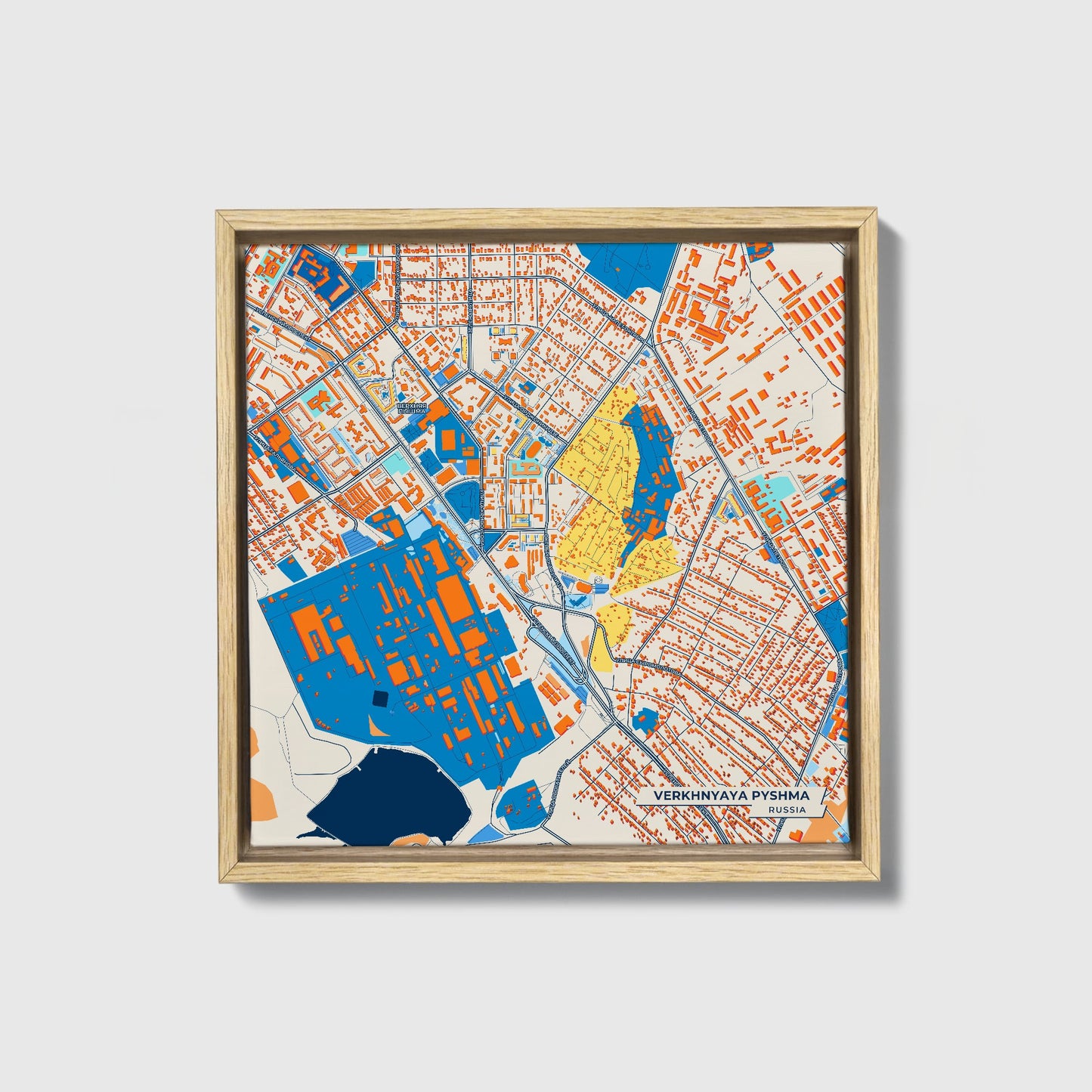 Верхняя Пышма Russia Colorful City Map Canvas Print • Natural Wooden Framed