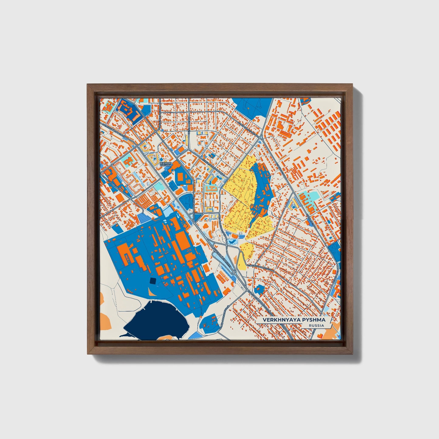 Верхняя Пышма Russia Colorful City Map Canvas Print • Dark Wooden Framed