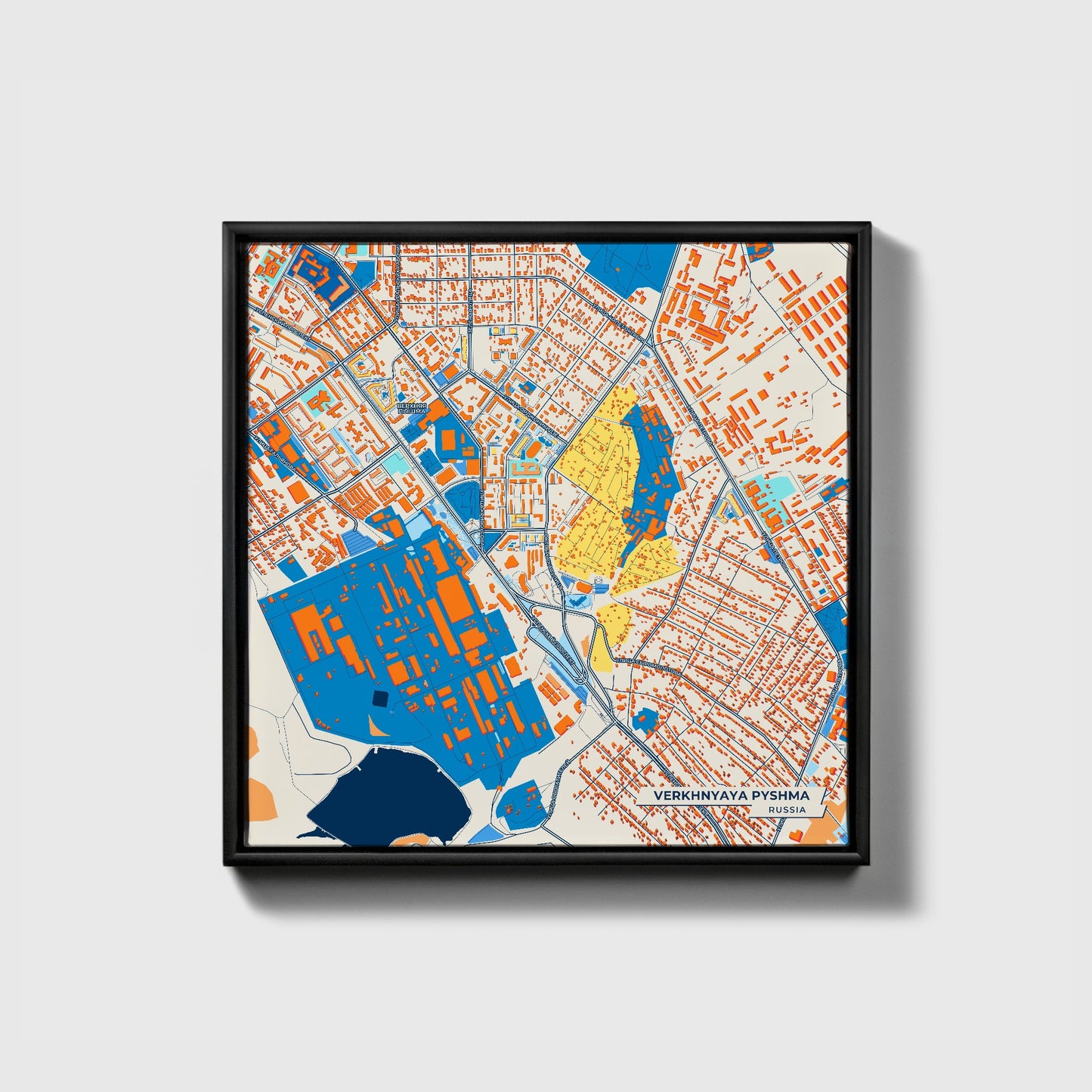 Верхняя Пышма Russia Colorful City Map Canvas Print • Black Framed