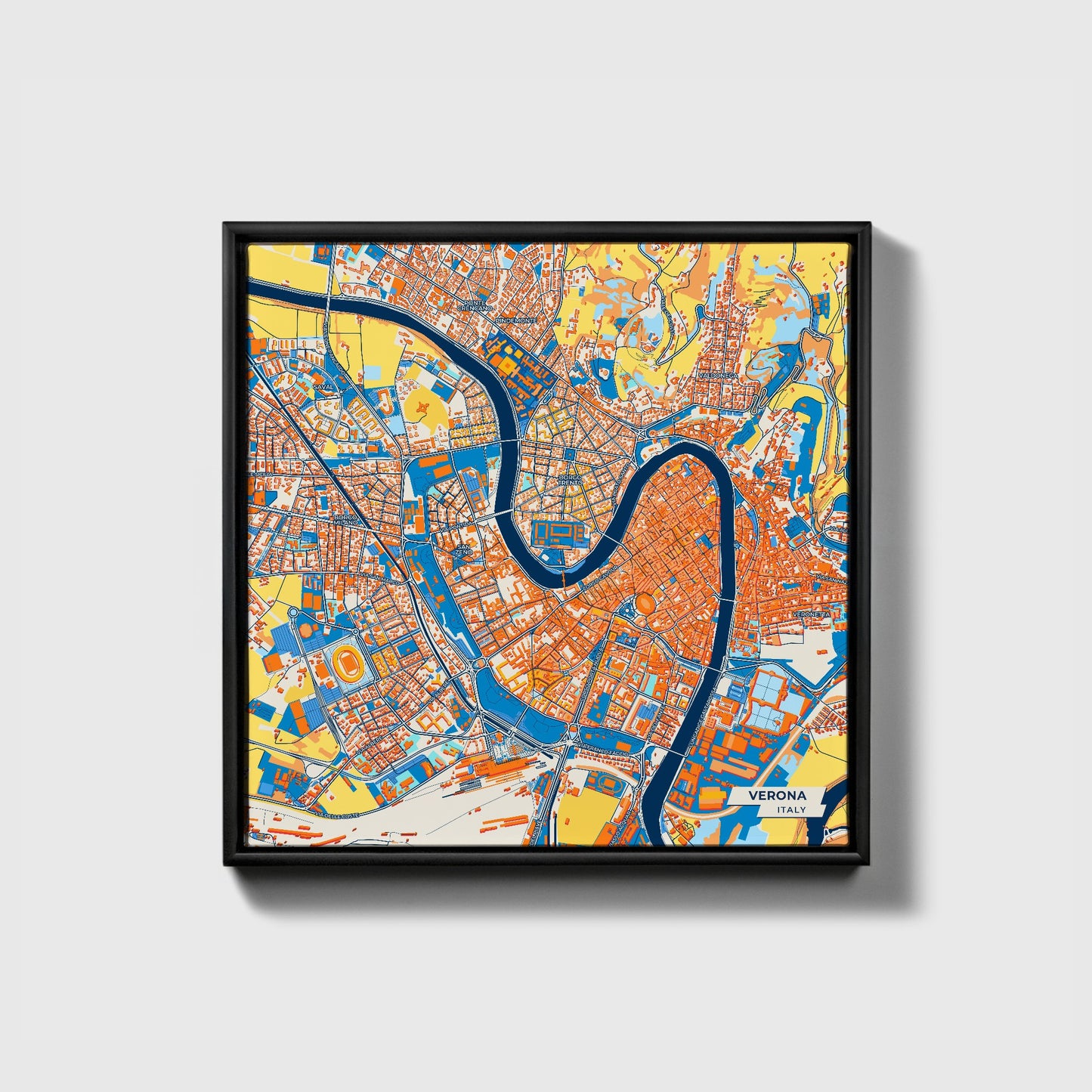 Verona  Italy Colorful City Map Canvas Print • Black Framed
