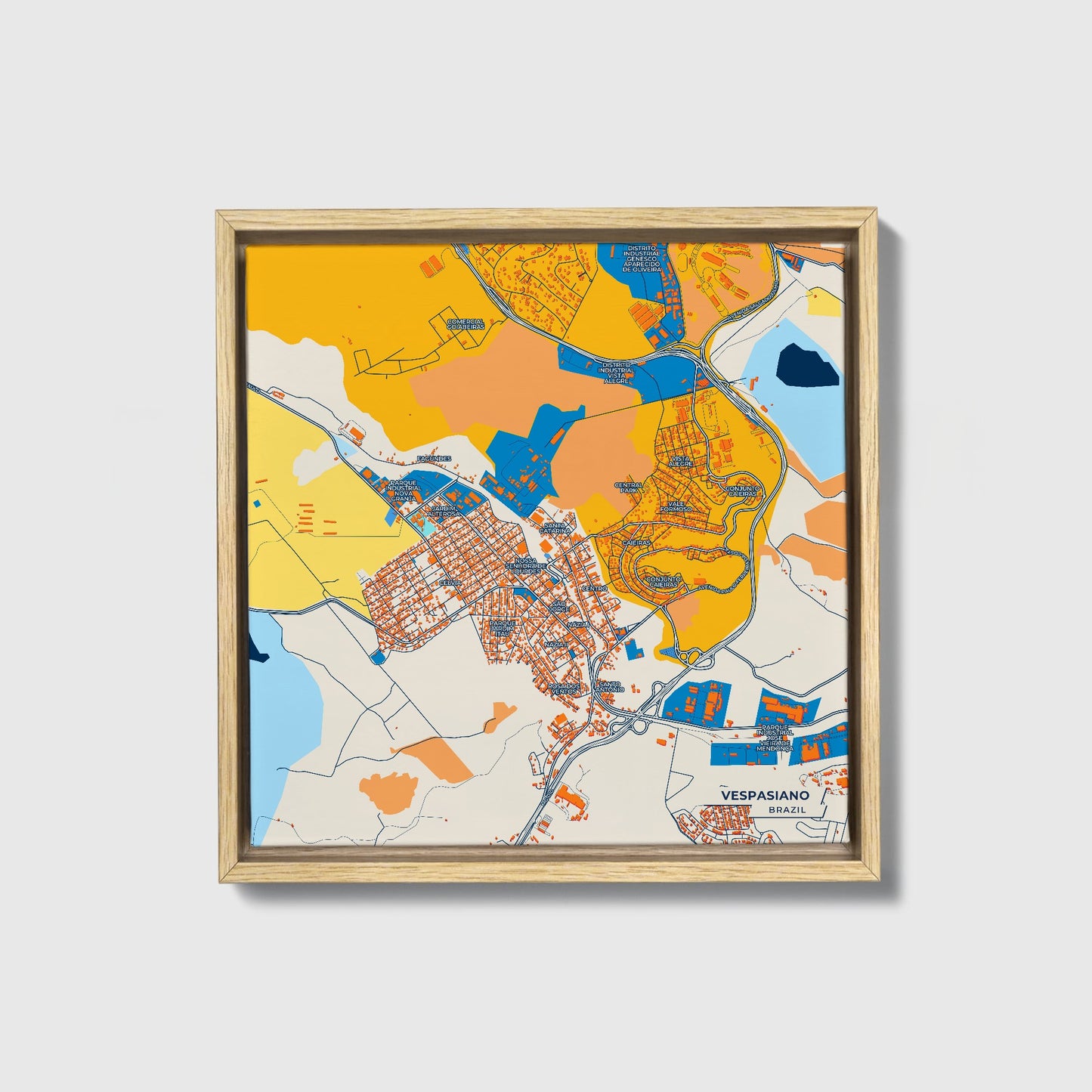 Vespasiano Brazil Colorful City Map Canvas Print • Natural Wooden Framed