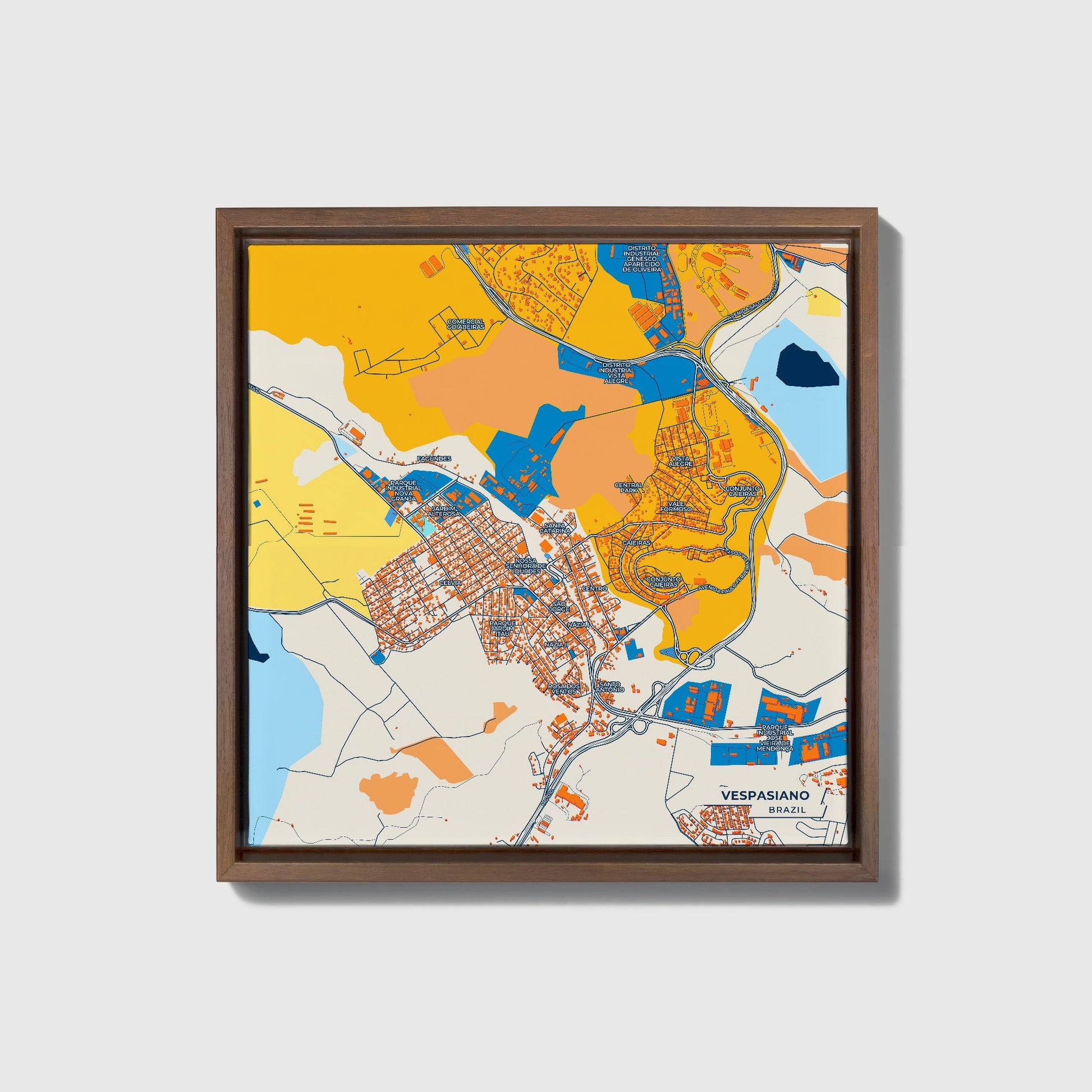Vespasiano Brazil Colorful City Map Canvas Print • Dark Wooden Framed