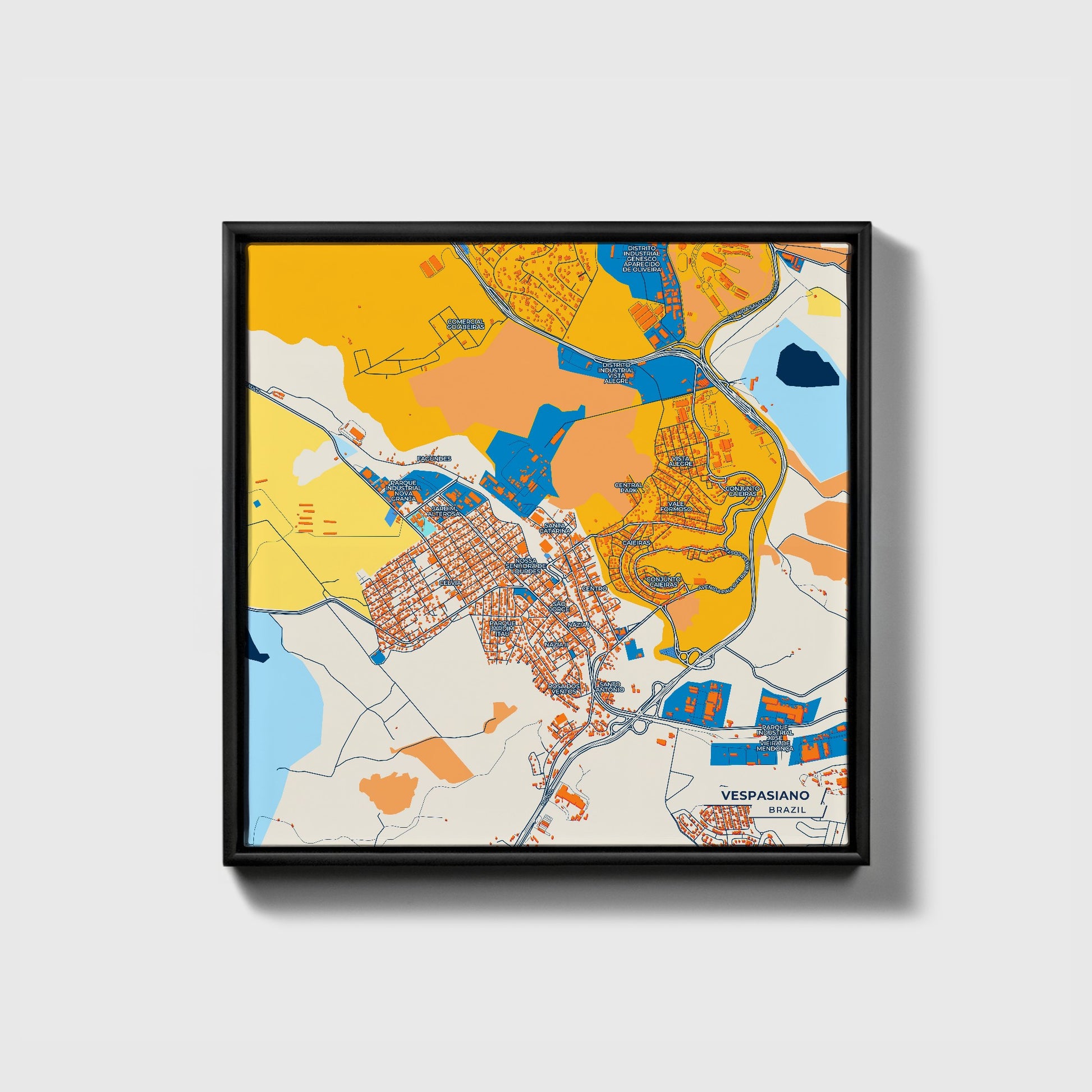 Vespasiano Brazil Colorful City Map Canvas Print • Black Framed