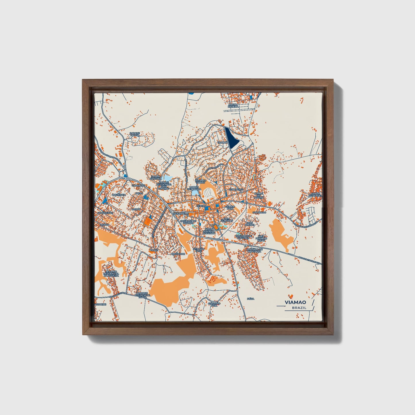 Viamao Brazil Colorful City Map Canvas Print • Dark Wooden Framed
