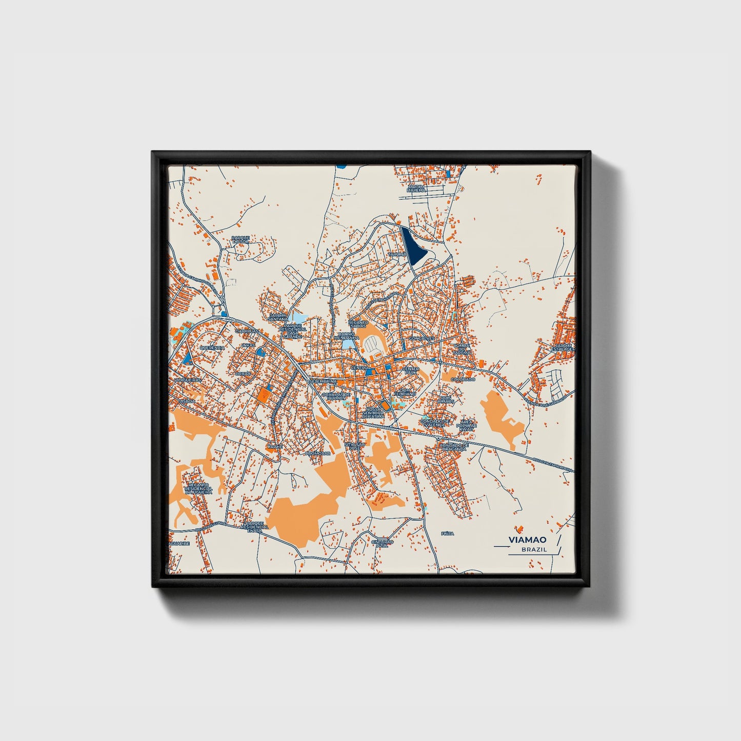 Viamao Brazil Colorful City Map Canvas Print • Black Framed