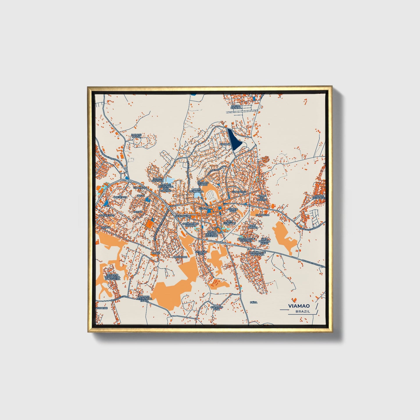 Viamao Brazil Colorful City Map Canvas Print • Gold Framed
