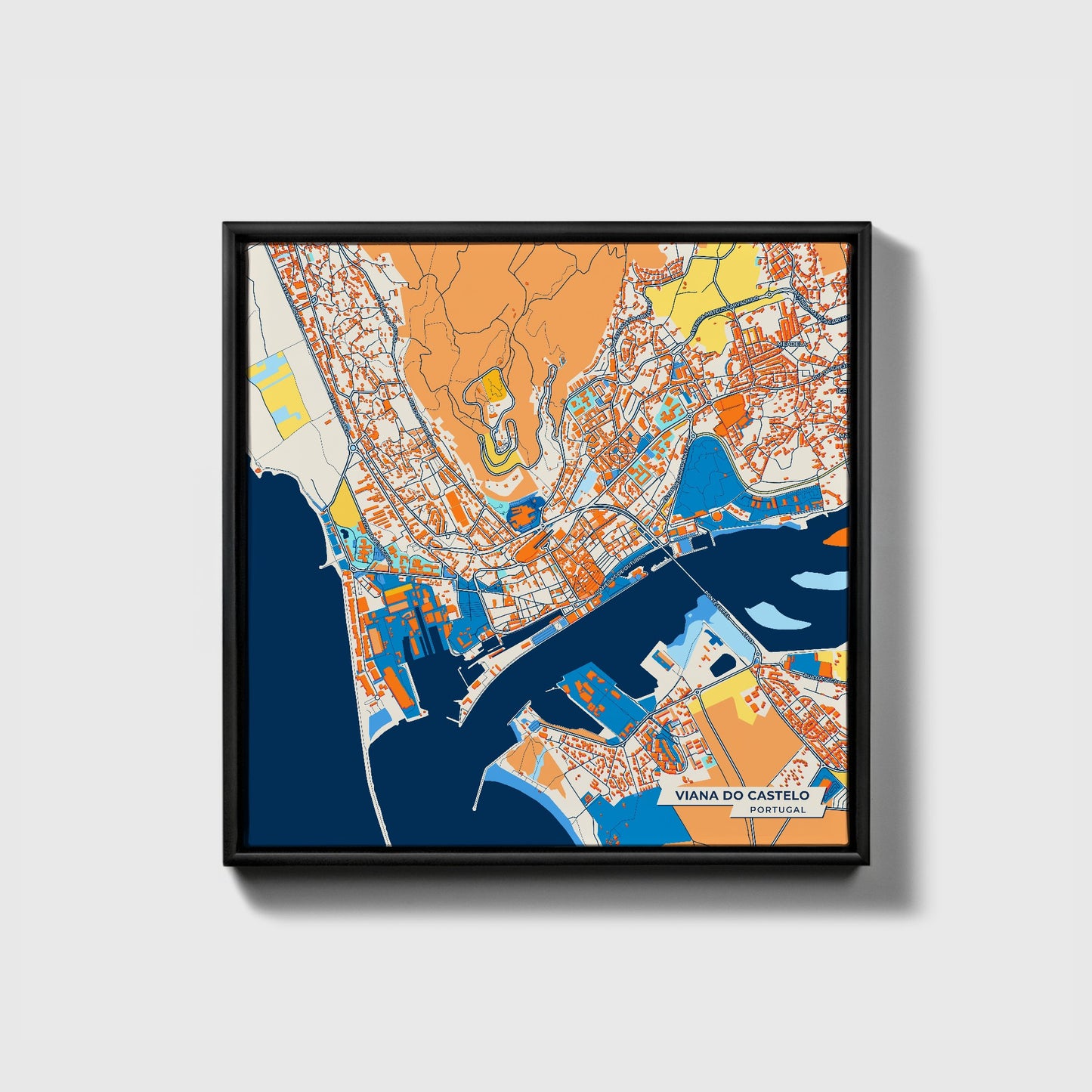 Viana Do Castelo Portugal Colorful City Map Canvas Print • Black Framed