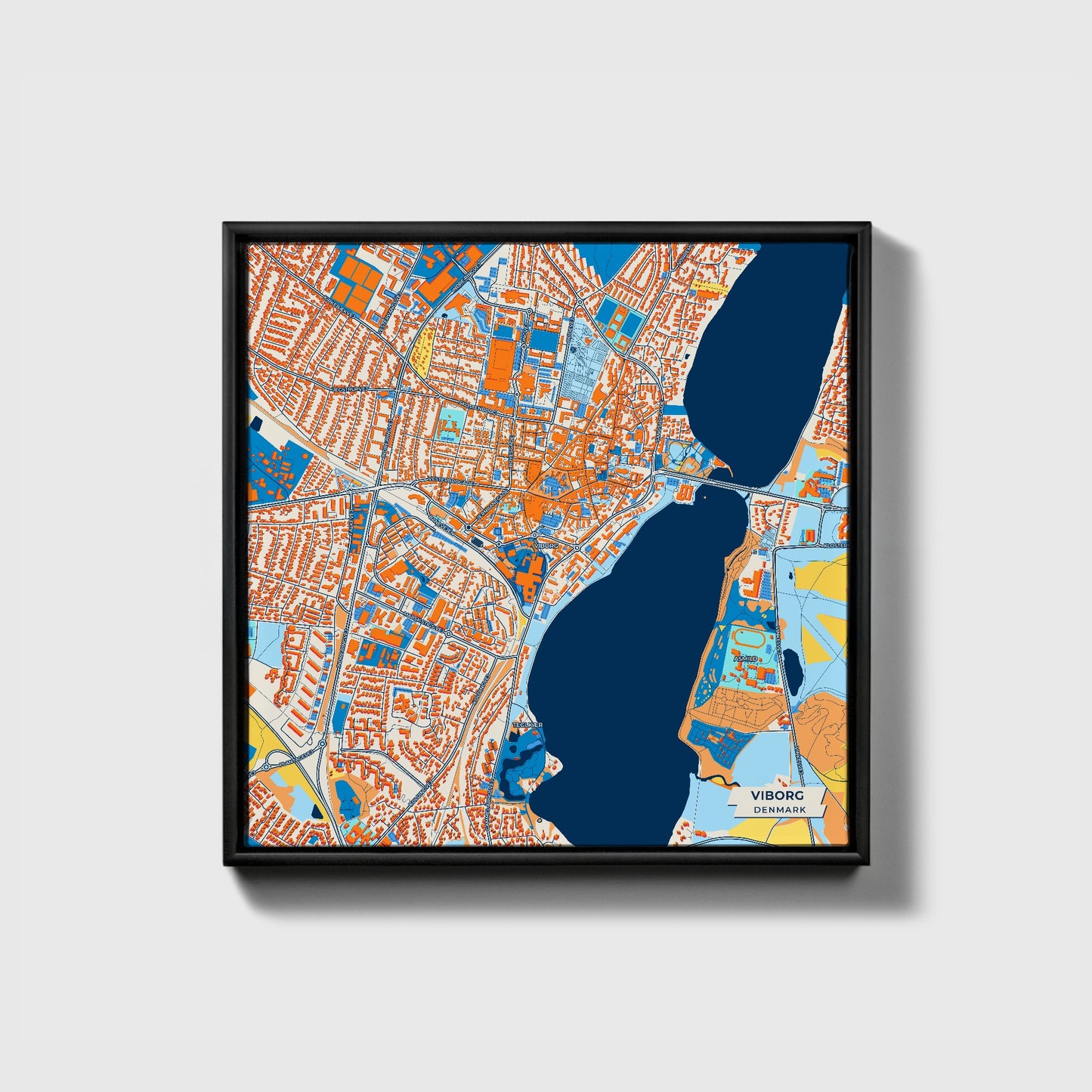 Viborg Denmark Colorful City Map Canvas Print • Black Framed