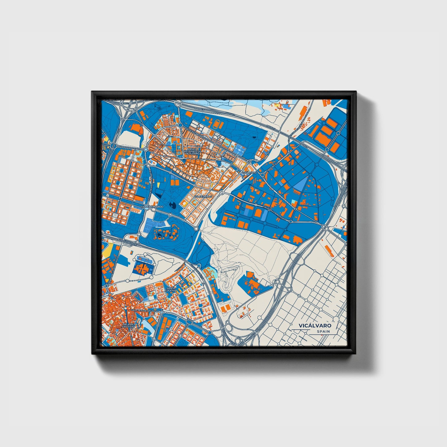 Vicálvaro Spain Colorful City Map Canvas Print • Black Framed