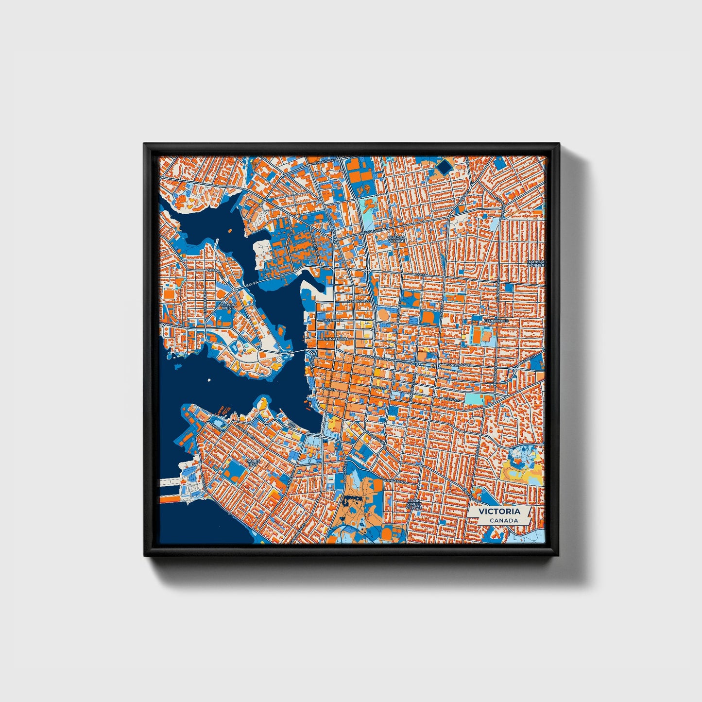 Victoria Canada Colorful City Map Canvas Print • Black Framed