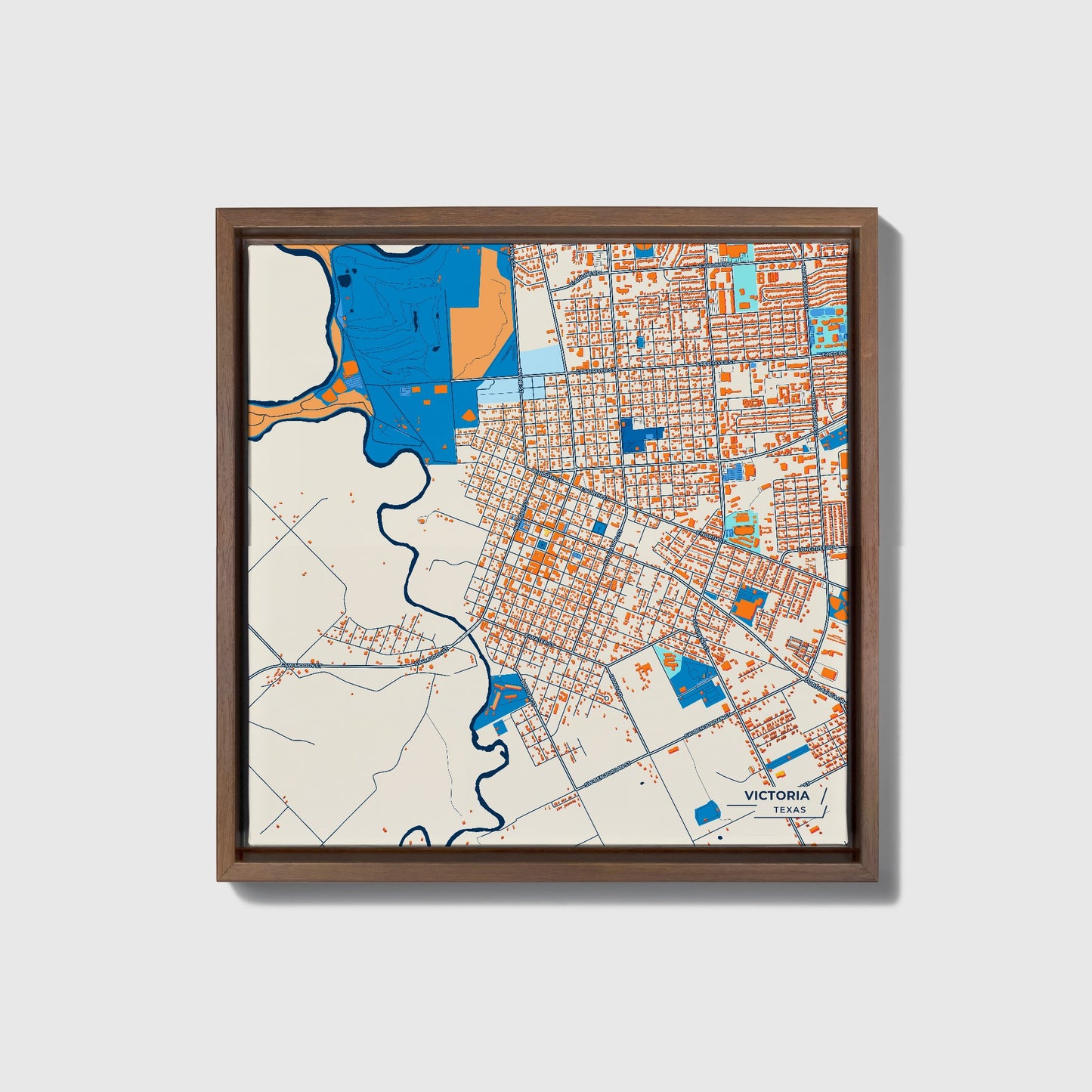 Victoria Texas Colorful City Map Canvas Print • Dark Wooden Framed