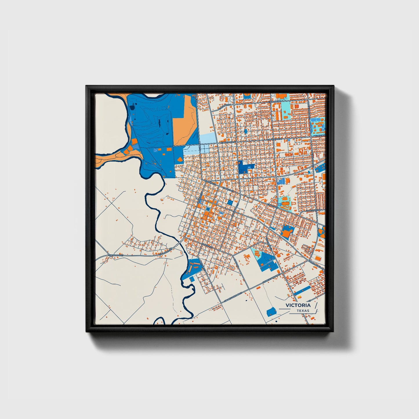 Victoria Texas Colorful City Map Canvas Print • Black Framed