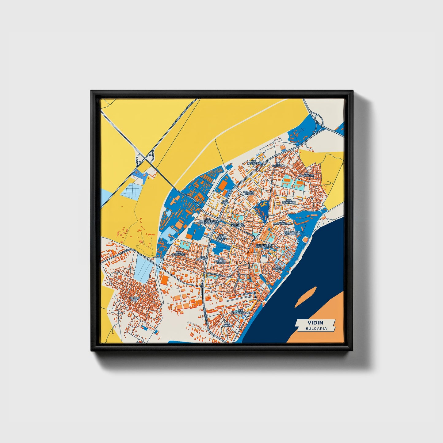 Видин Bulgaria Colorful City Map Canvas Print • Black Framed