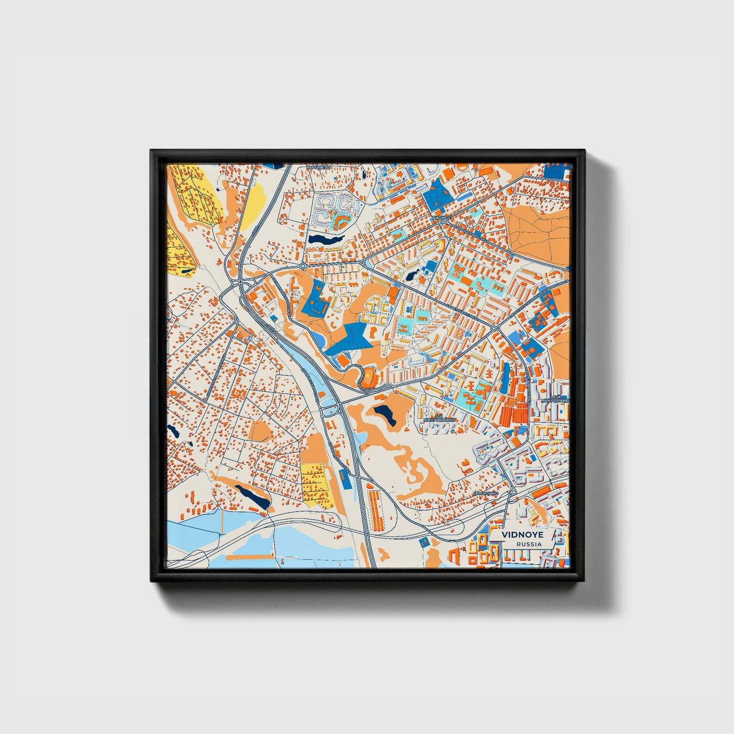 Видное Russia Colorful City Map Canvas Print • Black Framed