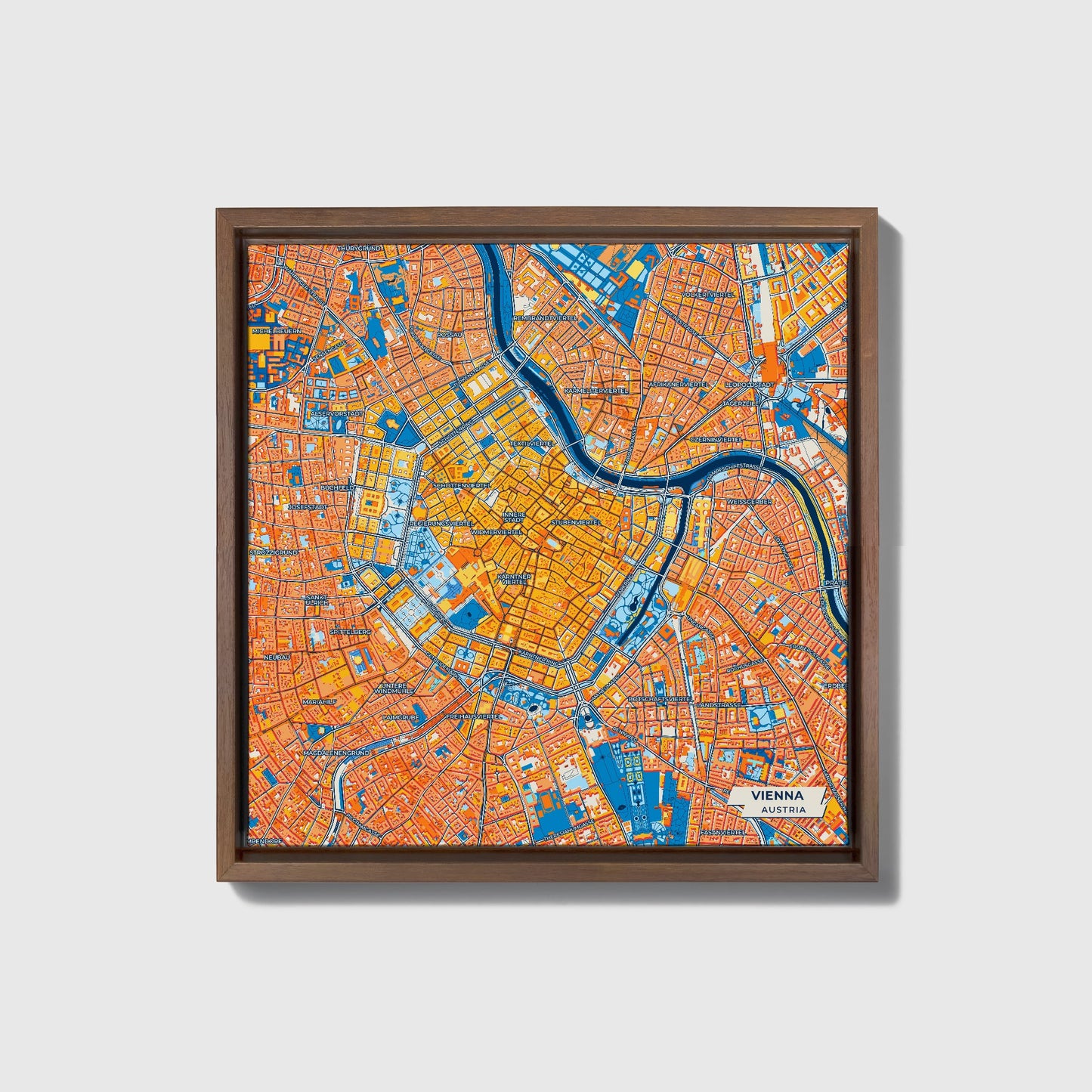 Wien Austria Colorful City Map Canvas Print • Dark Wooden Framed